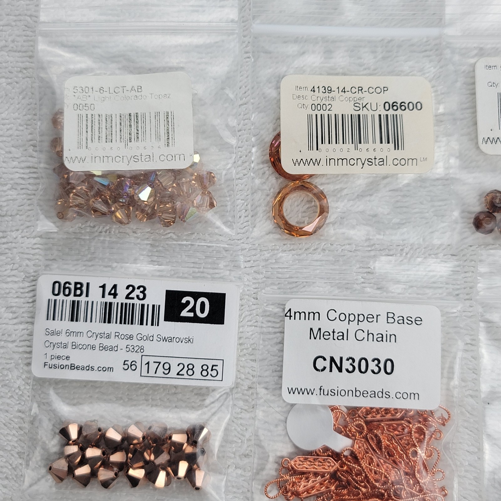Swarovski Crystal Bead Lot Copper Rose Gold Tone Findings Chain Mixed Qty