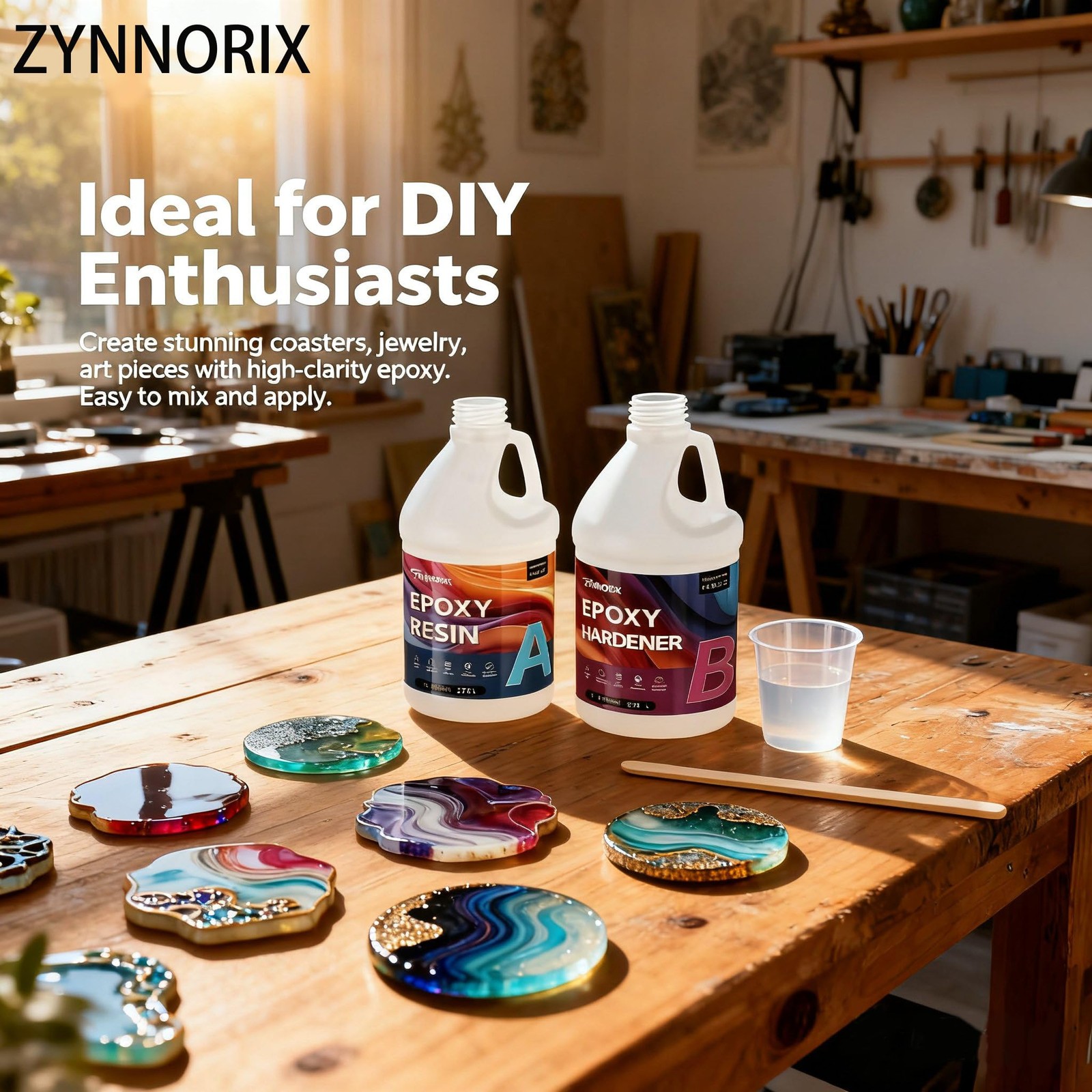 ZYNNORIX Resin Epoxy 1 Gallon,3×UV Resistant,Self 1 Gallon, 1 Gallon