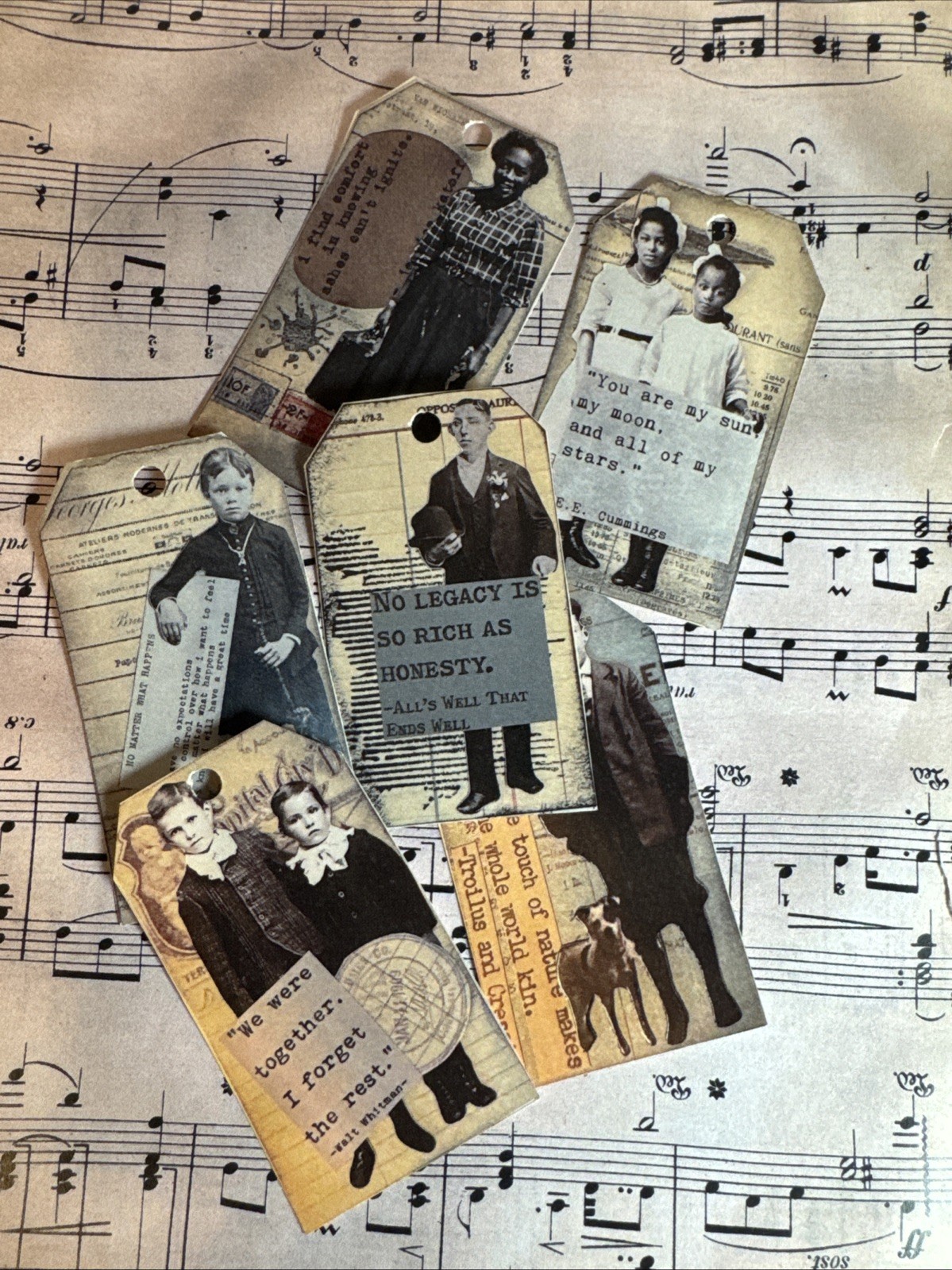 Set Of 6 JunkJournal Tags, Junk Journal Supplies, Scrapbooking, Old Photo Tags