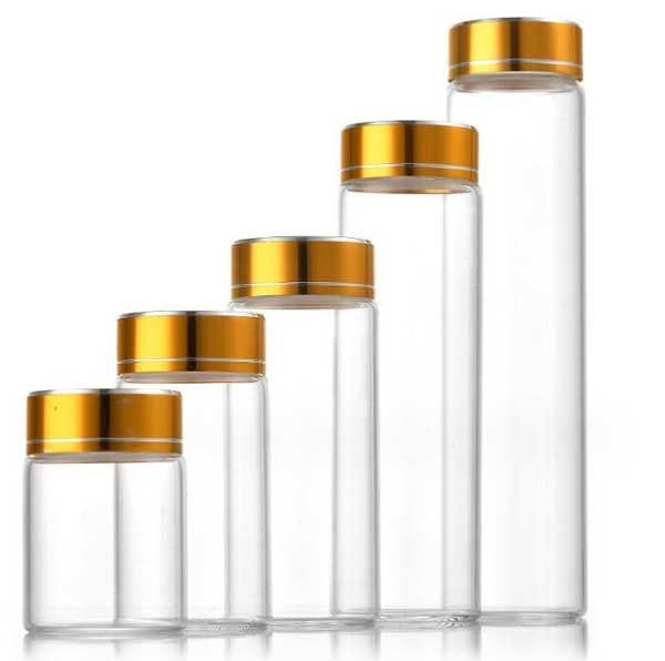 Bulk Buy Empty 5ml-200ml Clear Glass Jar Bottles With Aluminum Gold Line Caps AP