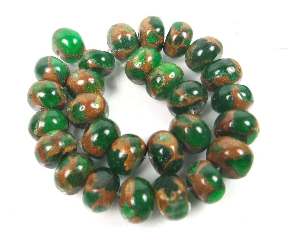 10x7mm Emerald Green in Quartz with Pyrite Rondelle Beads (28pc)