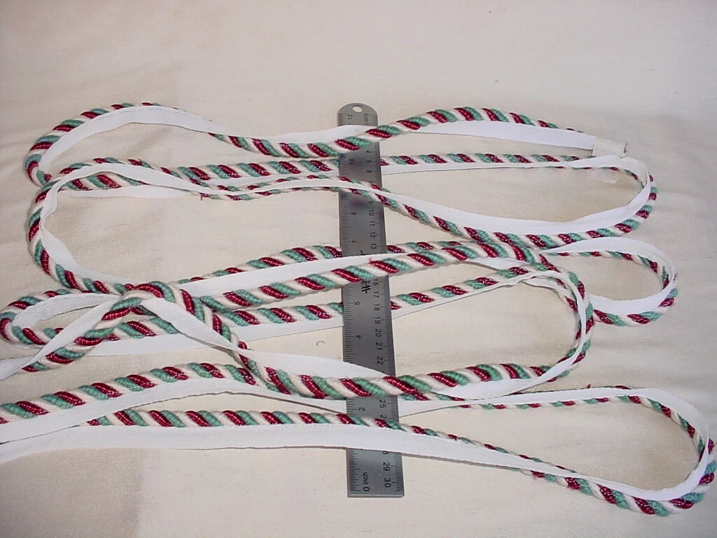 11-5/8Y KRAVET TA2002 AQUA MINT RED SOFT WHITE CORD DRAPERY UPHOLSTERY TRIM
