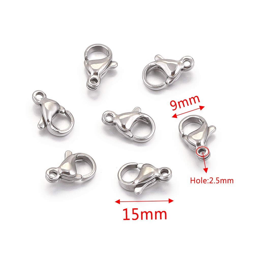 5pcs 316L Stainless Steel Lobster Clasp Hook Claw Clasp Findings 10/12/15mm TH3