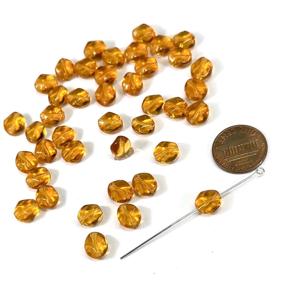 Czech Pressed Druk Fancy Glass Beads 9x8mm Topaz 40pcs CL366