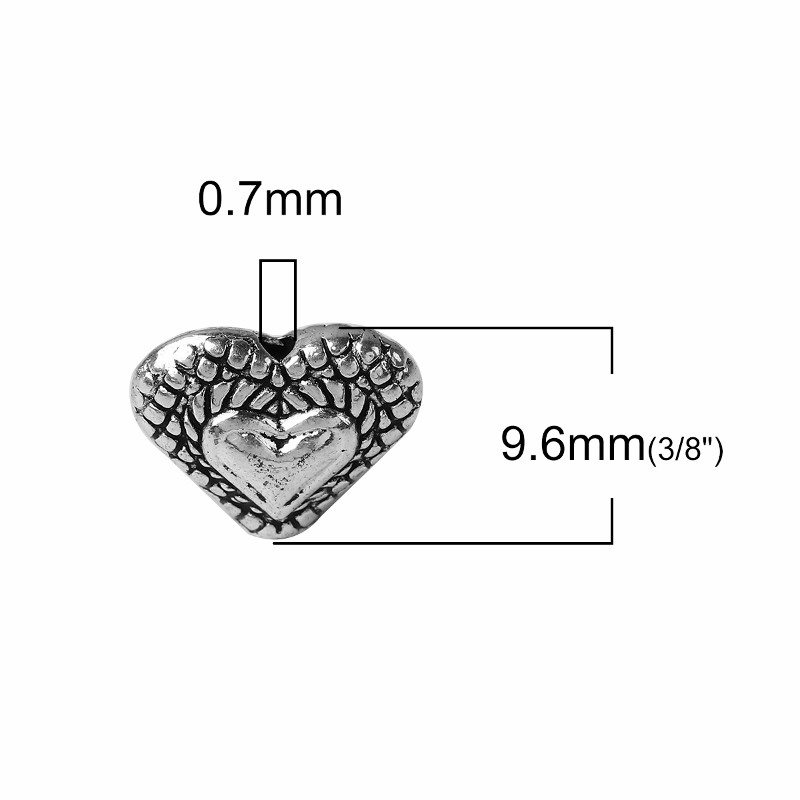 Heart Shaped 11mm Antiqued Silver Plated Spacer Beads B1358 – 10, 20 Or 50PCs