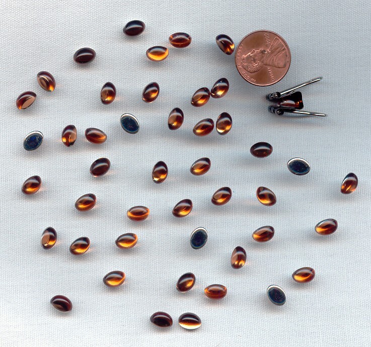 48 VINTAGE TOPAZ ACRYLIC 8x6mm. HIGH DOME OVAL CABOCHONS 7184