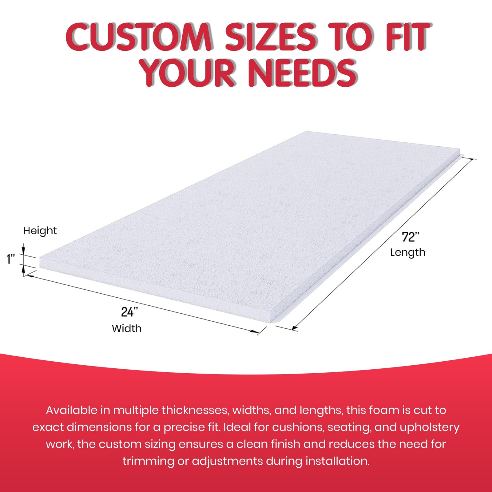 FOAMYFOAM High Density 1 inch Thick, 24 inch Wide, 72 inch Long Upholstery Fo…