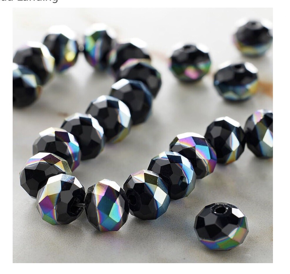 Black Aurora Borealis Striped Glass Rondelle Beads 8mm Bead Landing