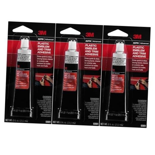 3M Plastic Emblem & Trim Adhesive (03601), 1 fl oz Tube (Pack of 3) – Clear