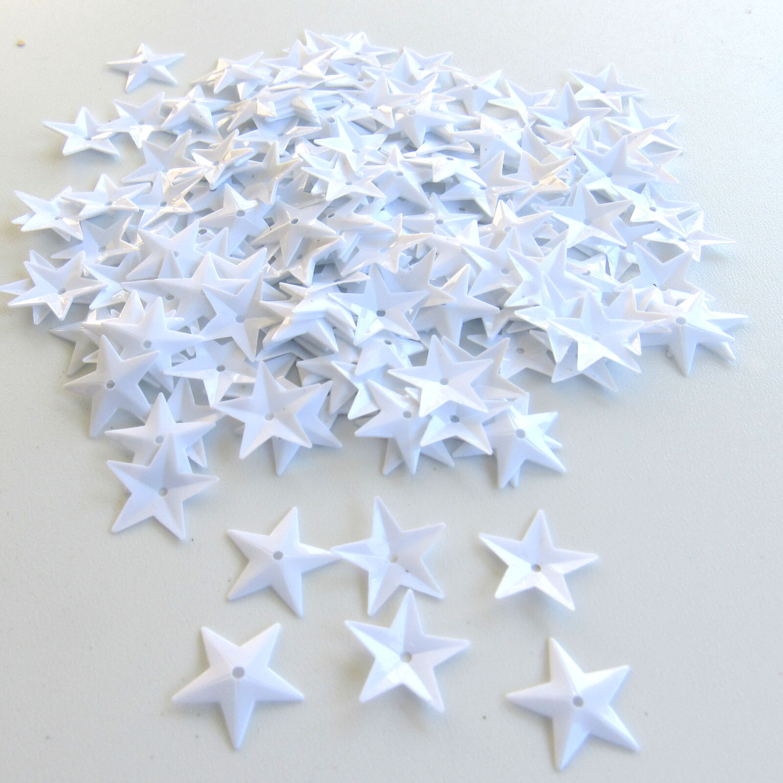 Sequins Glossy White Stars ~15mm ~150 / ~750 (15% Discount) pieces Loose