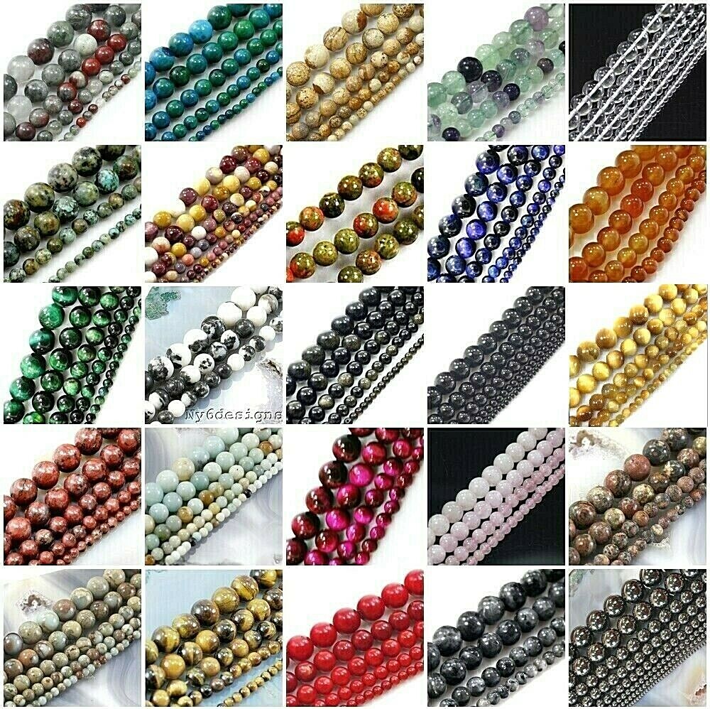 Natural Gemstone Round Loose Bead 4mm 6mm 8mm 10mm 12mm 15″ Bulk lot Wholesale
