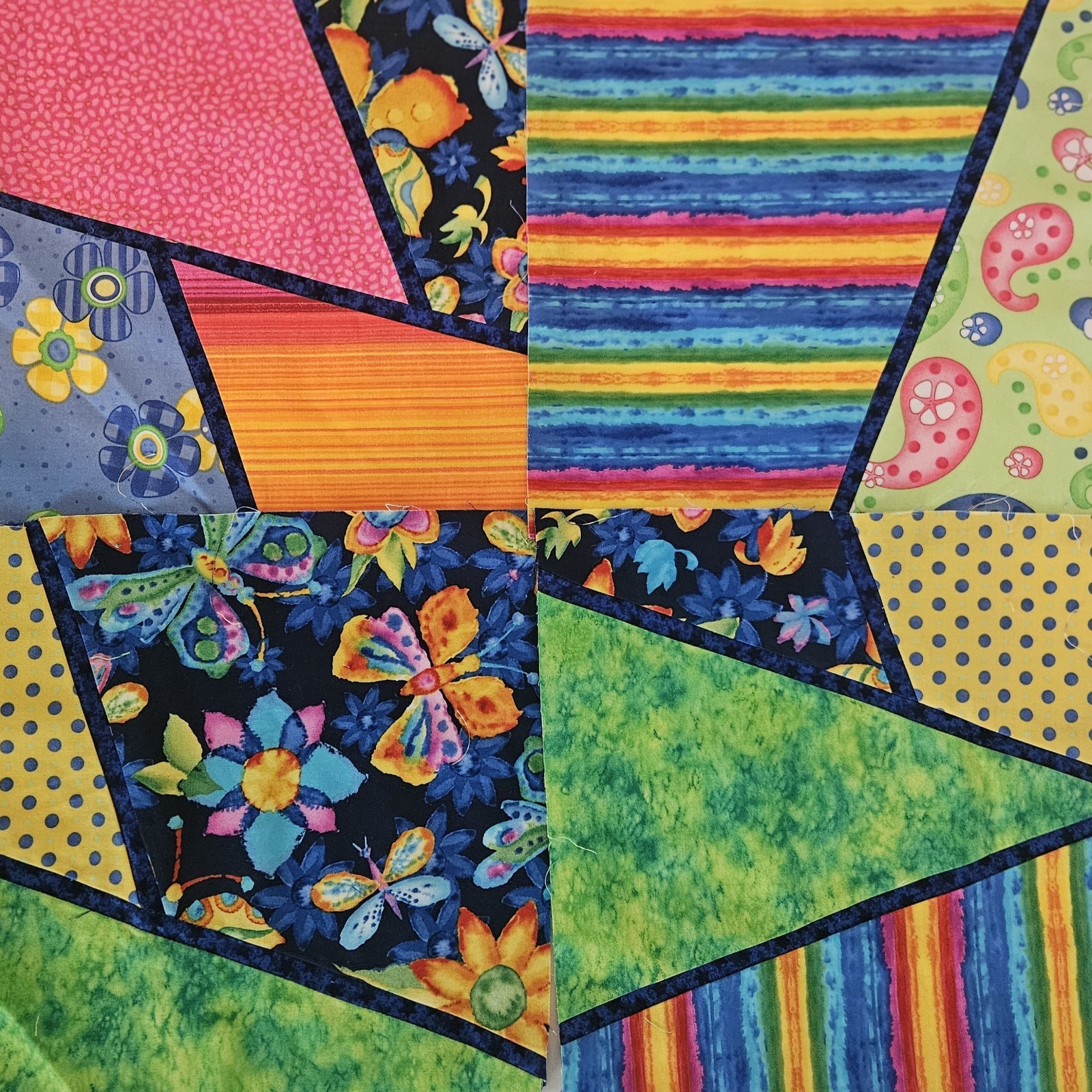 65 VTG Modern Improv Abstract Cotton Quilt Blocks & Pieces Bright Colors 11×11