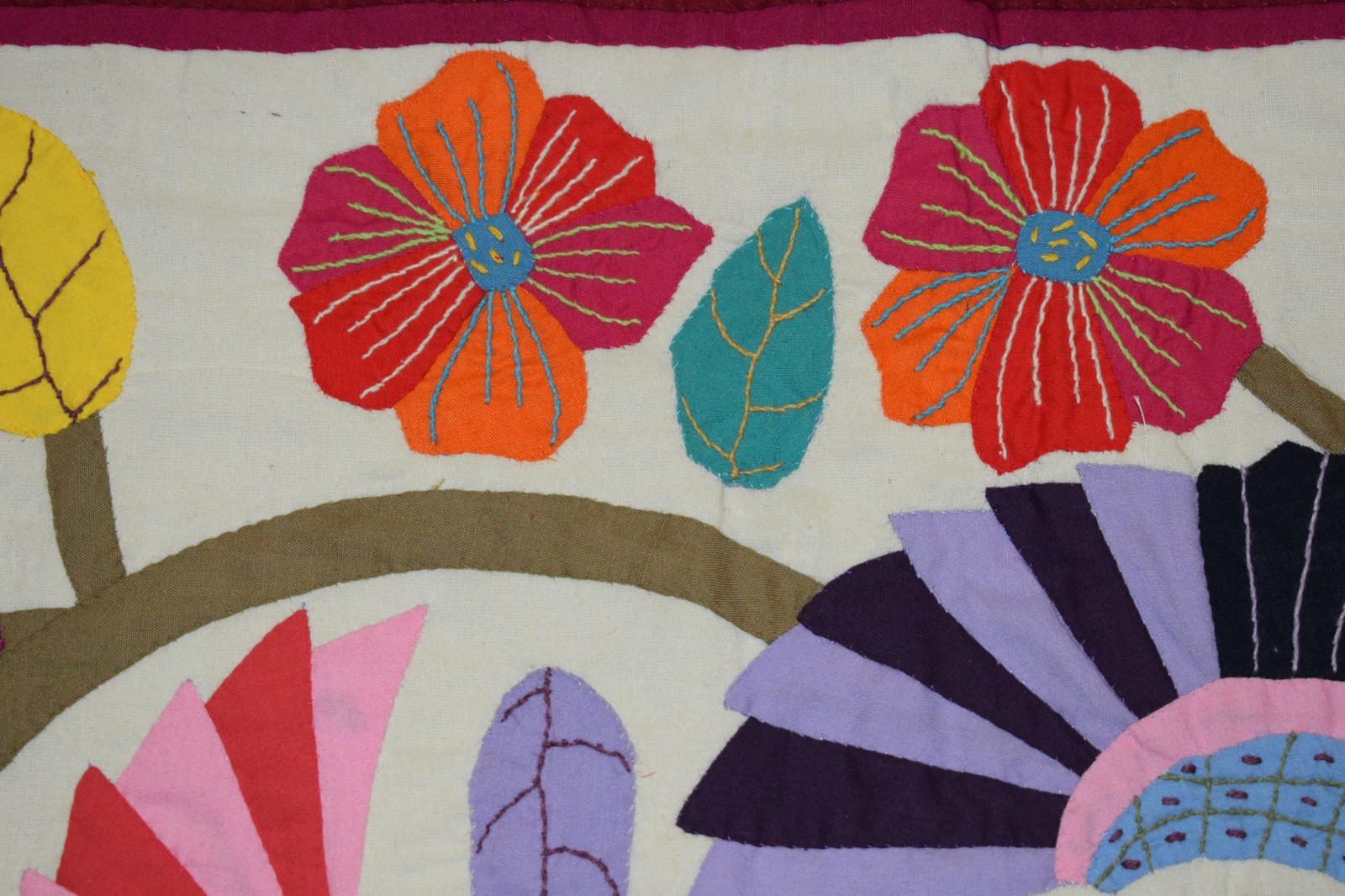 Egyptian Khayamiya Patchwork Wall Hanging Tapestry Maroon Peacock Floral