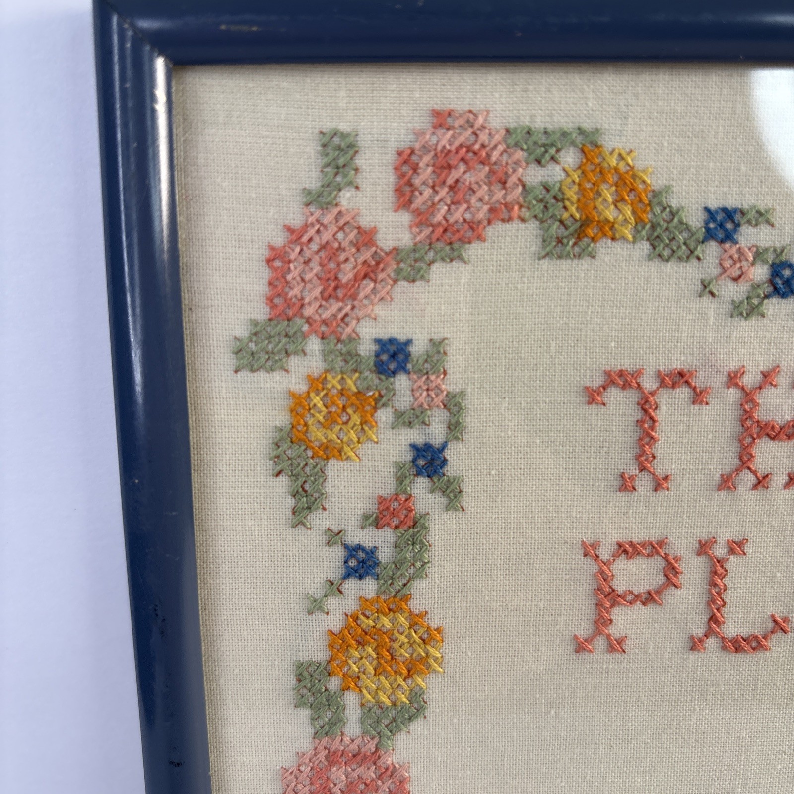 Vintage There’s No Place Like Grandmas Home Finished Framed Cross Stitch As Is