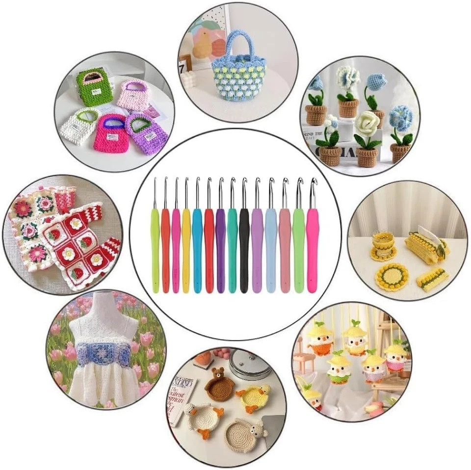 Crochet Hooks Set Clover Amour Steel Pastel 14 Pcs Ergonomic Easy Grip Bright