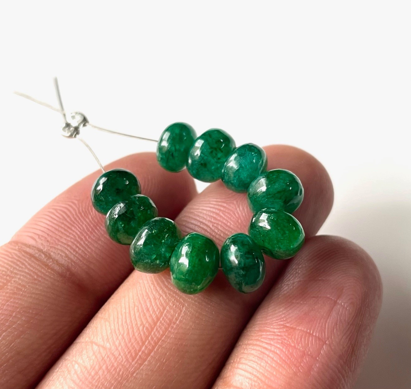 10pcs Natural Emerald Smooth Rondelle Beads 8/6MM, Green Emerald Loose Beads