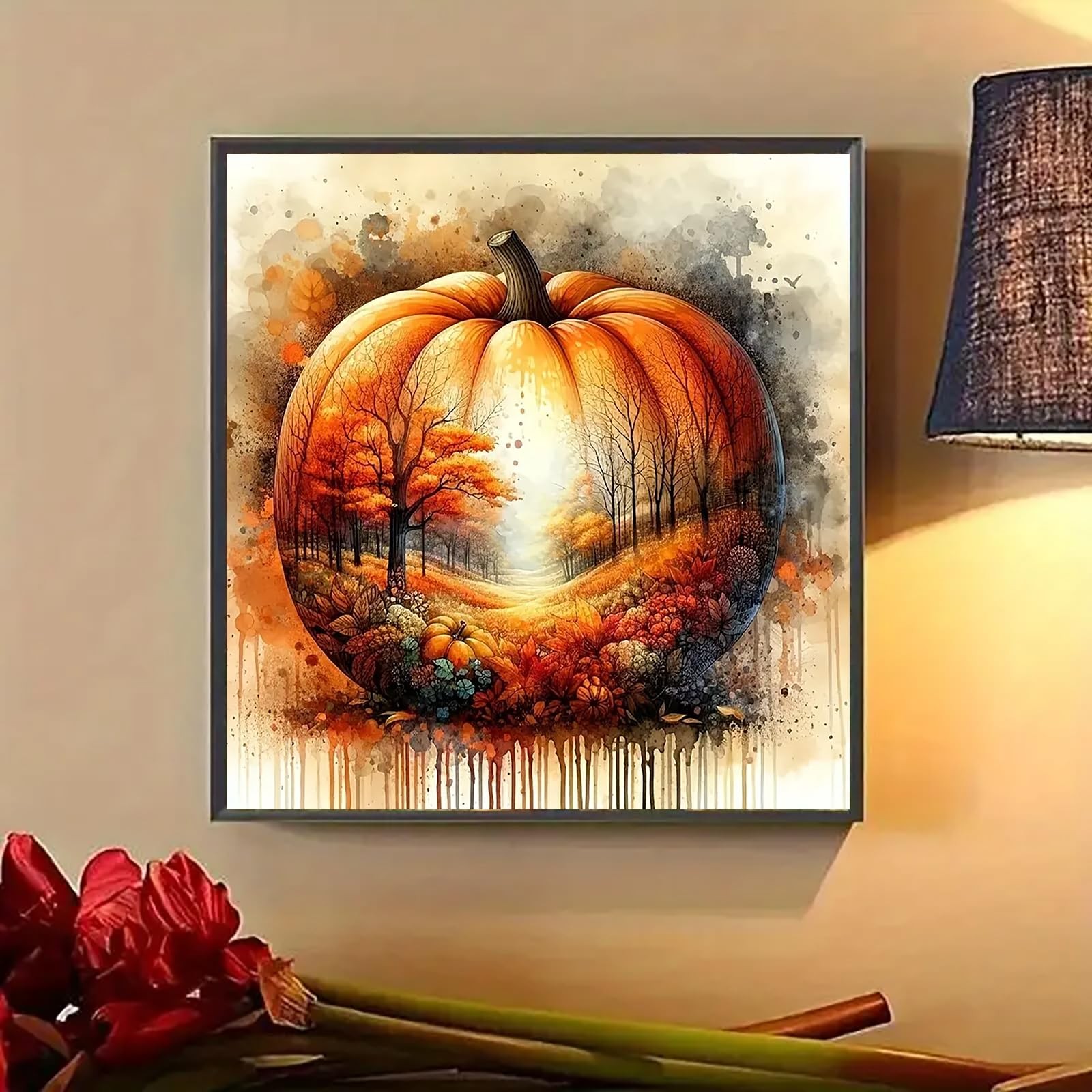 Pumpkin Leaf Tree Diamond Art Kits for Adults, 5D Autumn Diamond Painting Kits f