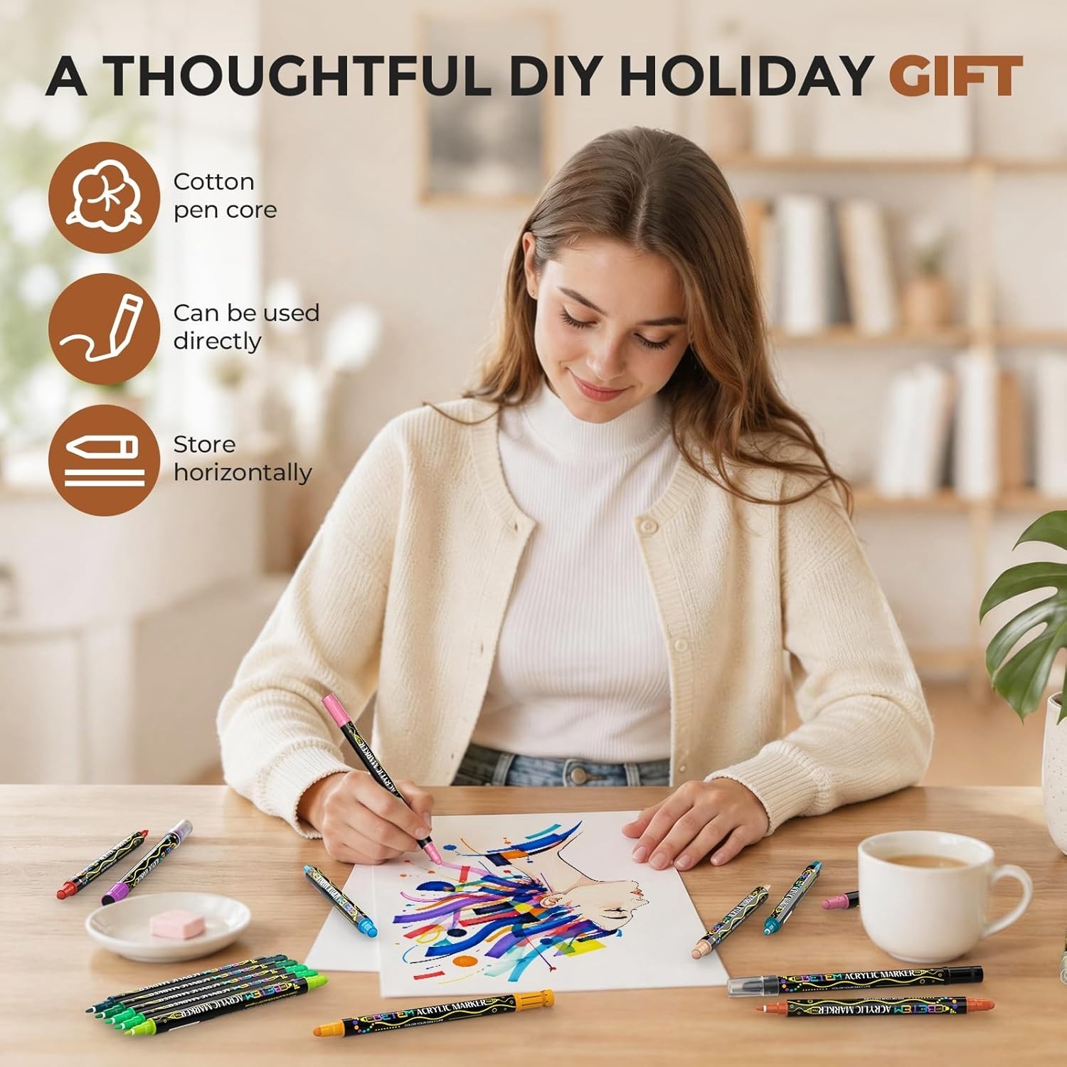 24 Colors Dual Tip Acrylic Paint Markers, Fabric Decorating Kits Water-Based…