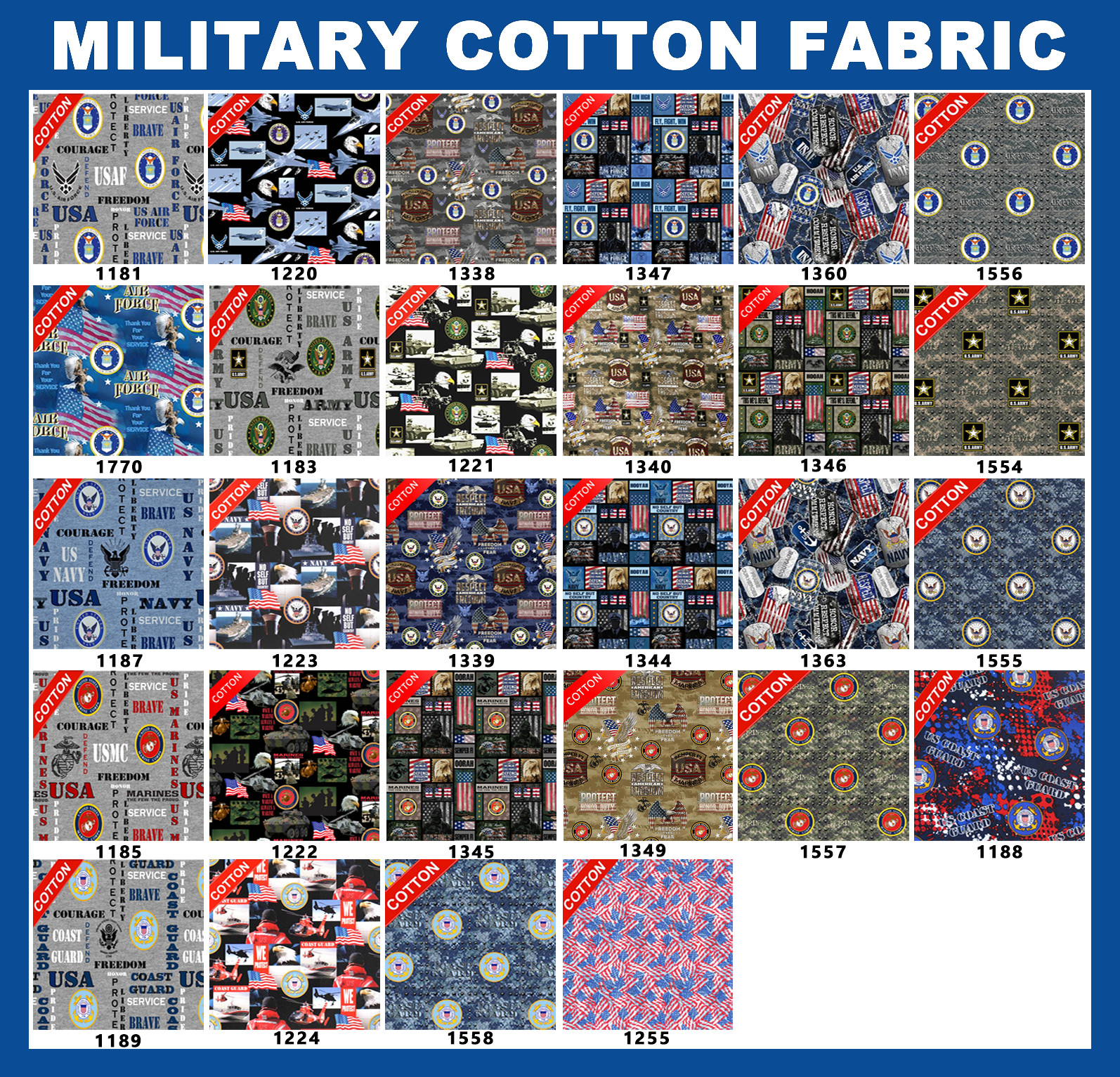 US Military Cotton Fabric – 44 ” Wide – Sold by the Yard & Bolt