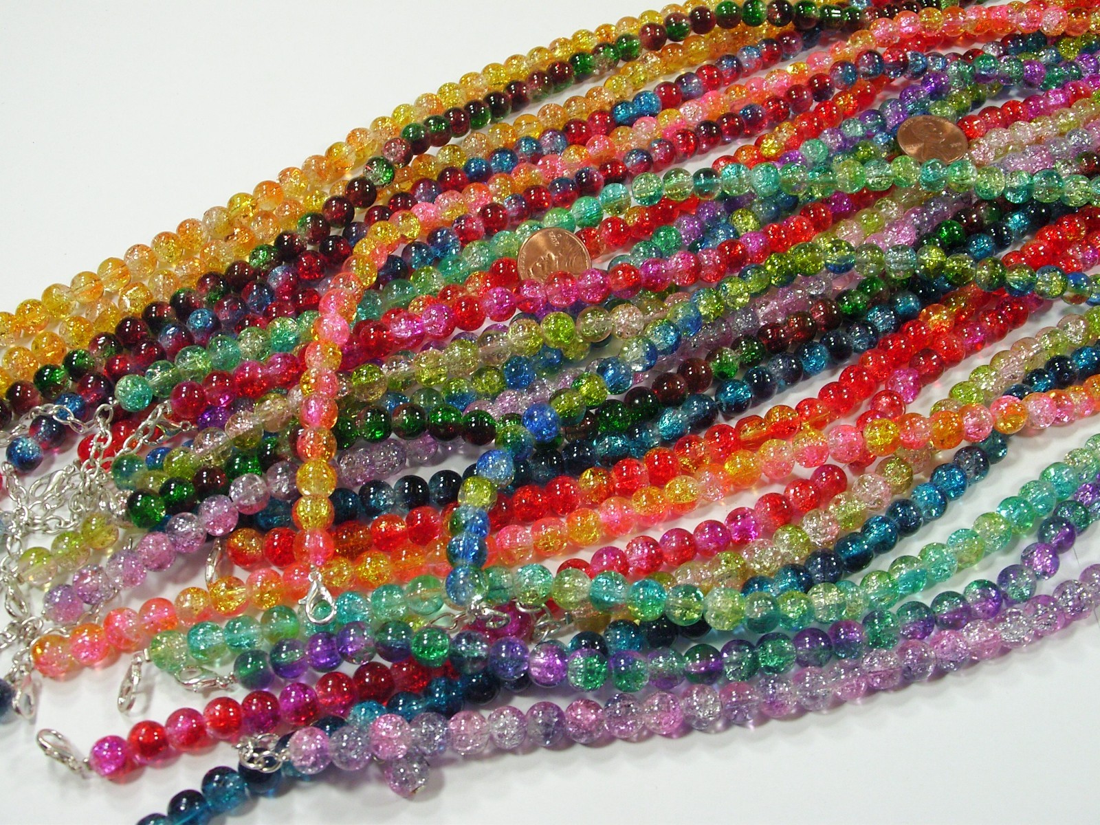 20 Strands 18″ (8mm) Assorted Colors 2 Tone Crackle Glass Beads Bulk Lot (HA-54)