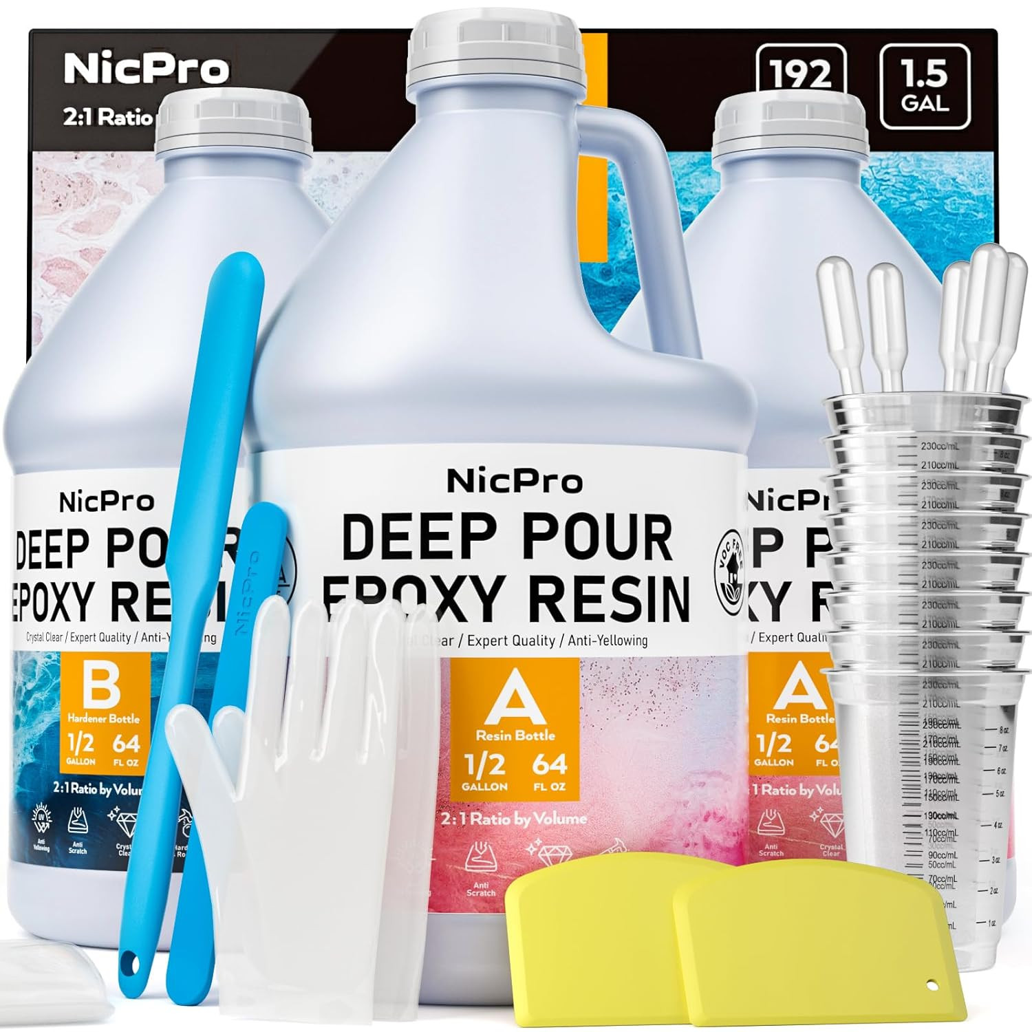 1.5 Gallon Deep Pour Epoxy Resin Kit, 2 to 4 Inch Depth High Gloss & Clear, Bubb