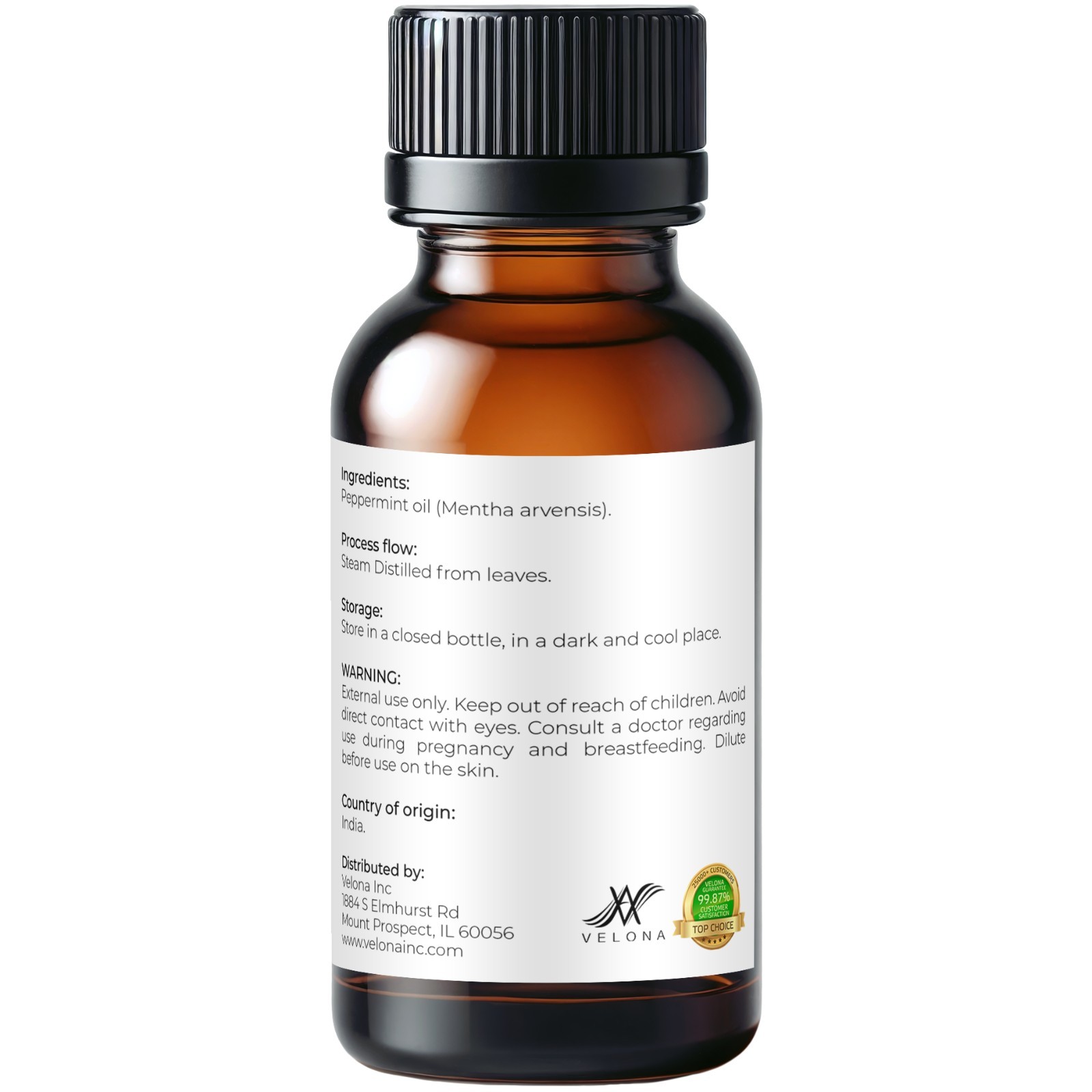 Peppermint Essential Oil by Velona 0.5 – 32 Fl Oz Therapeutic Grade Aromatherapy