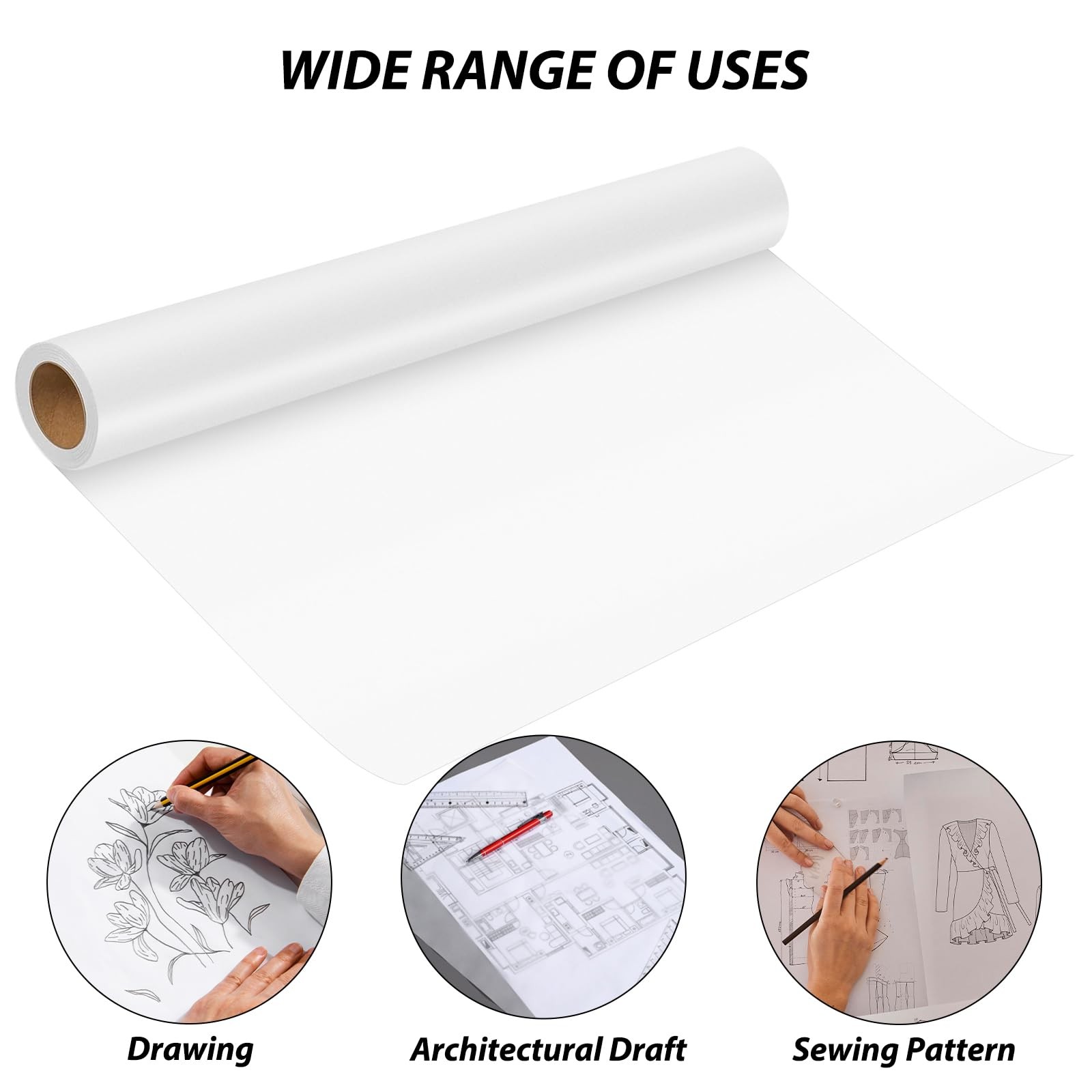 Tracing Paper Roll 36 Inches x 30 Yards, Large Trace 36 Inches, translucent