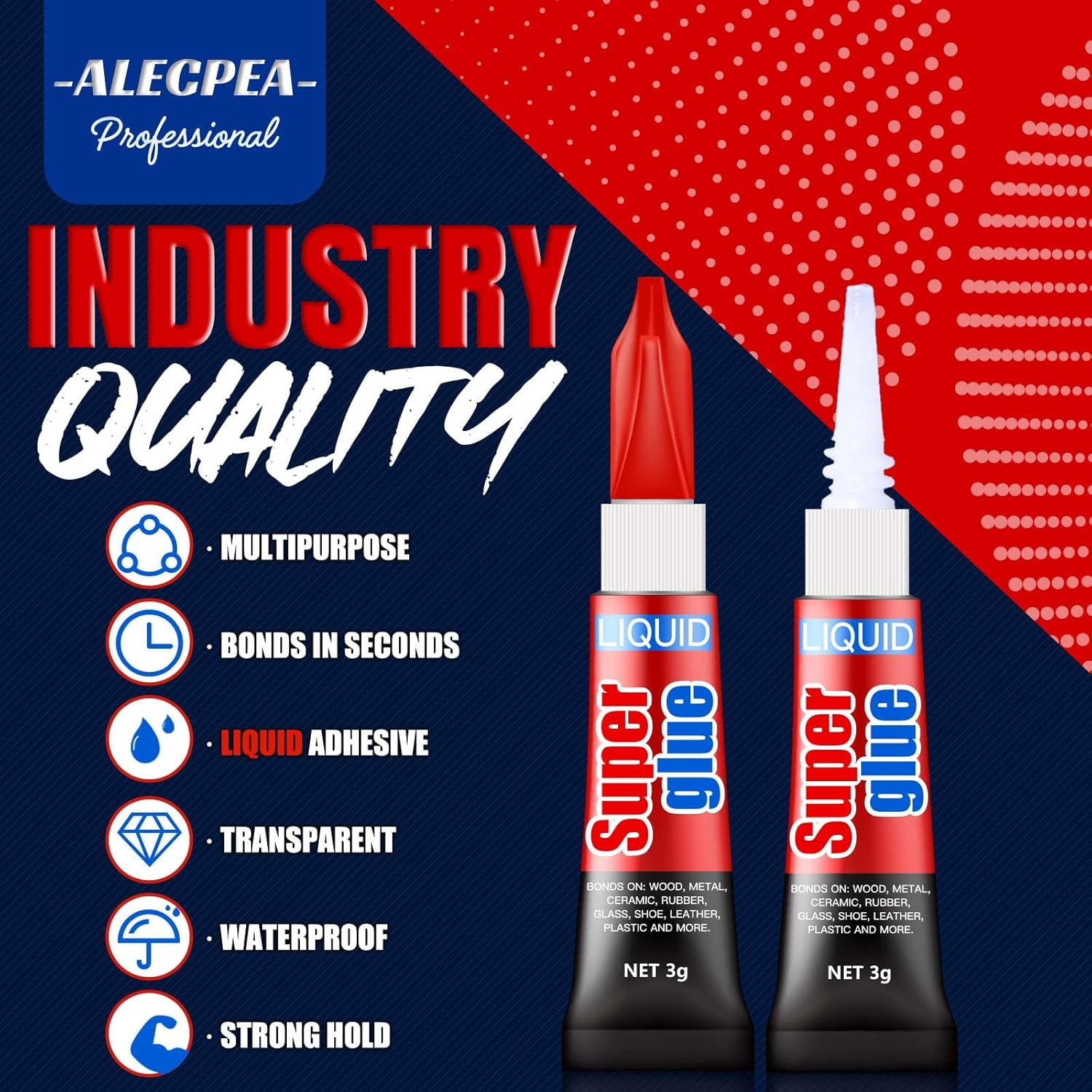 3 Gram (Pack of 12) Single Use Super Glue Liquid, Super Fast, Thin & Strong Adhe