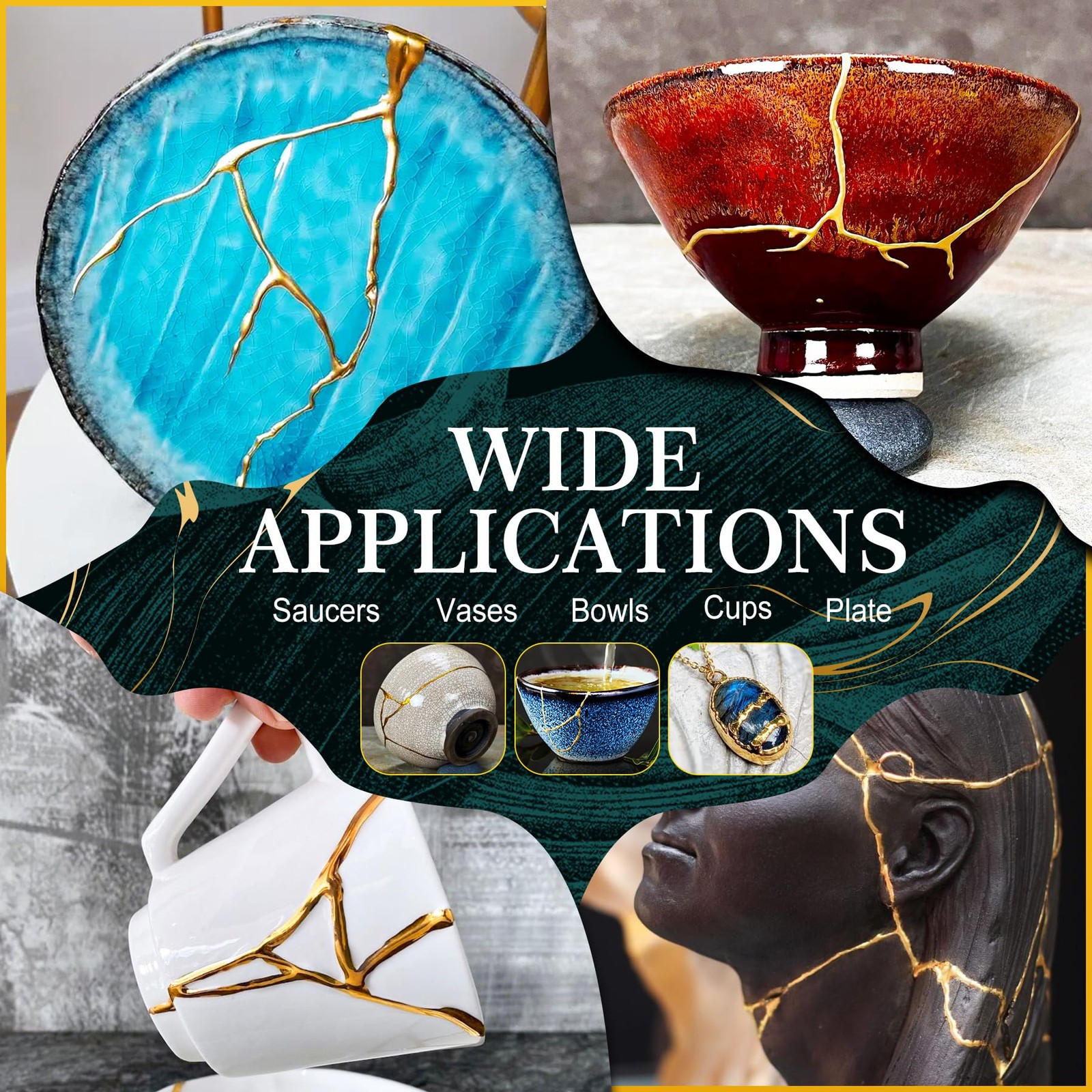 Kintsugi Repair Kit, Upgraded Food Safe Gold & Silver Transparent