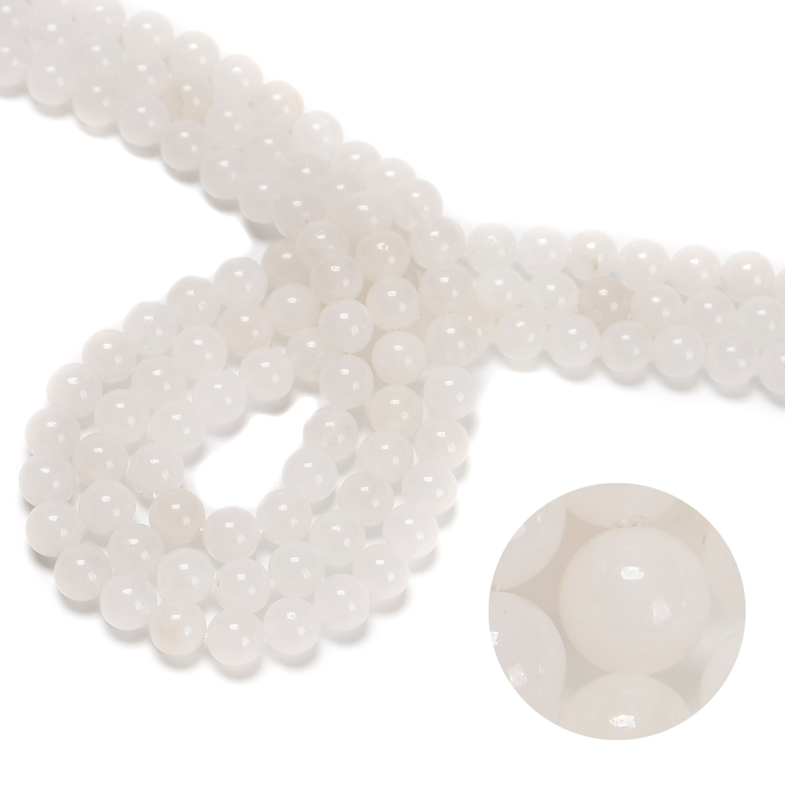 Natural White Jade Smooth Round Beads 4mm 6mm 8mm 10mm 12mm 15.5″ Strand