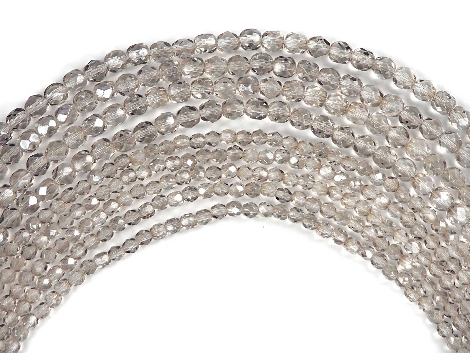 Czech Fire Polished Round Faceted Beads Crystal Velvet Light coated 16″ strand