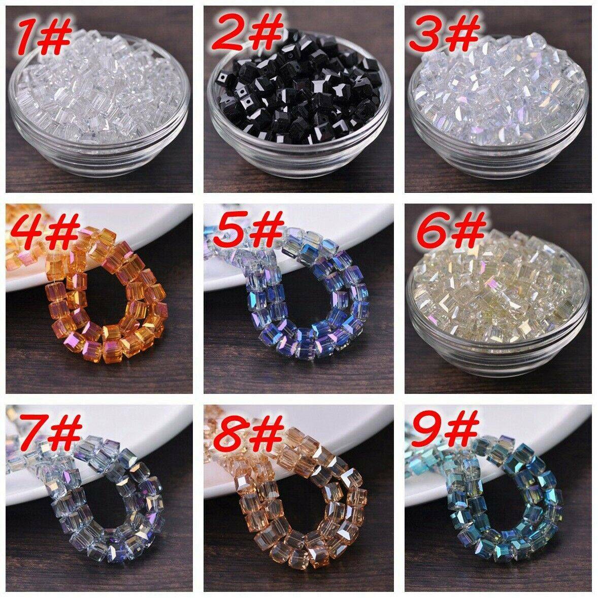 3mm 4mm 6mm 8mm 10mm 14mm Crystal Glass Cube Faceted Loose Crafts Beads Lot