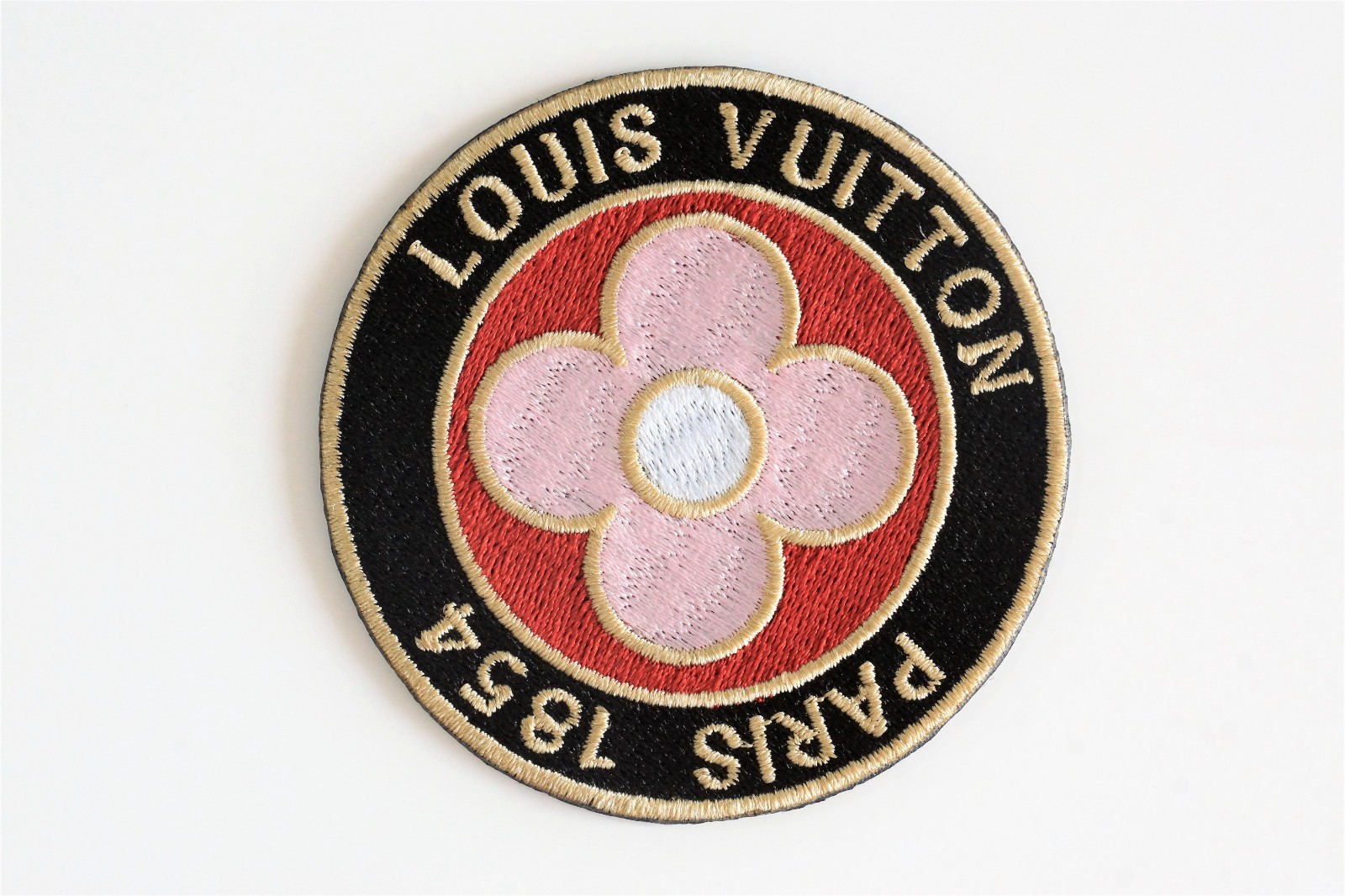 LV 2PCS Iron-On Patches Red Pink Embroidered Logo Handmade Badge