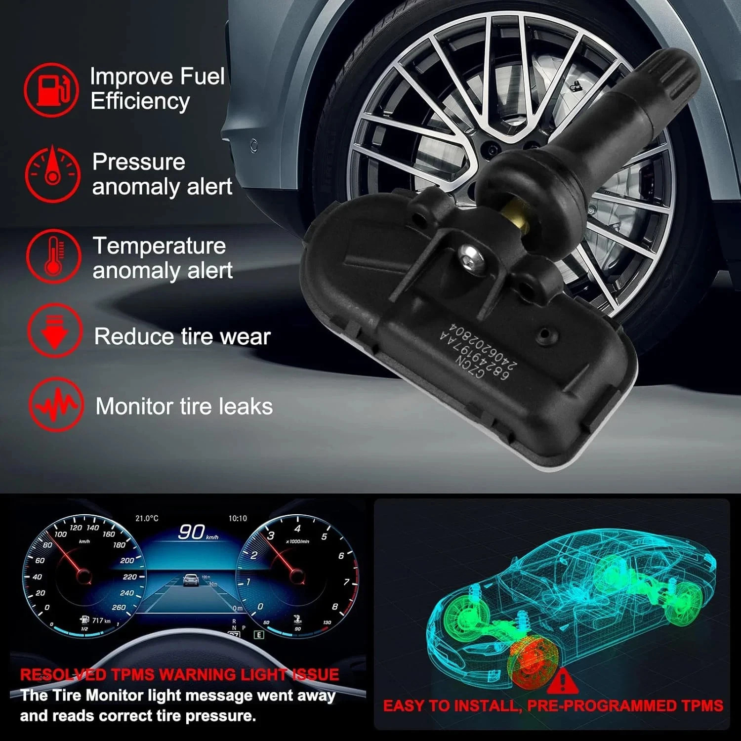 TPMS Tire Pressure Monitoring Sensor Compatible with Ram 1500/2500/3500//4500/55