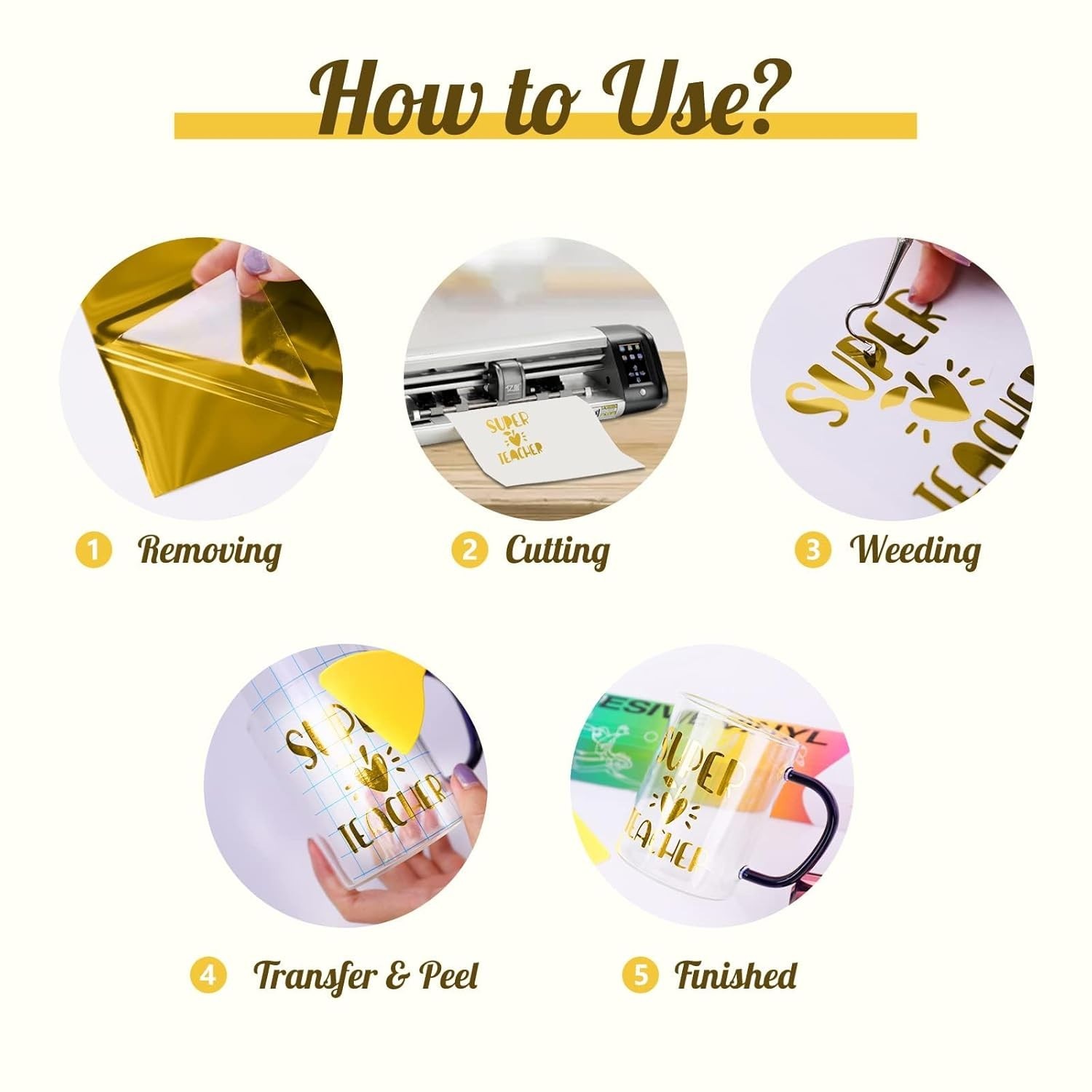 Gold Chrome Vinyl – 12″ x 15FT Gold Permanent Adhesive Vinyl for All Cutting …
