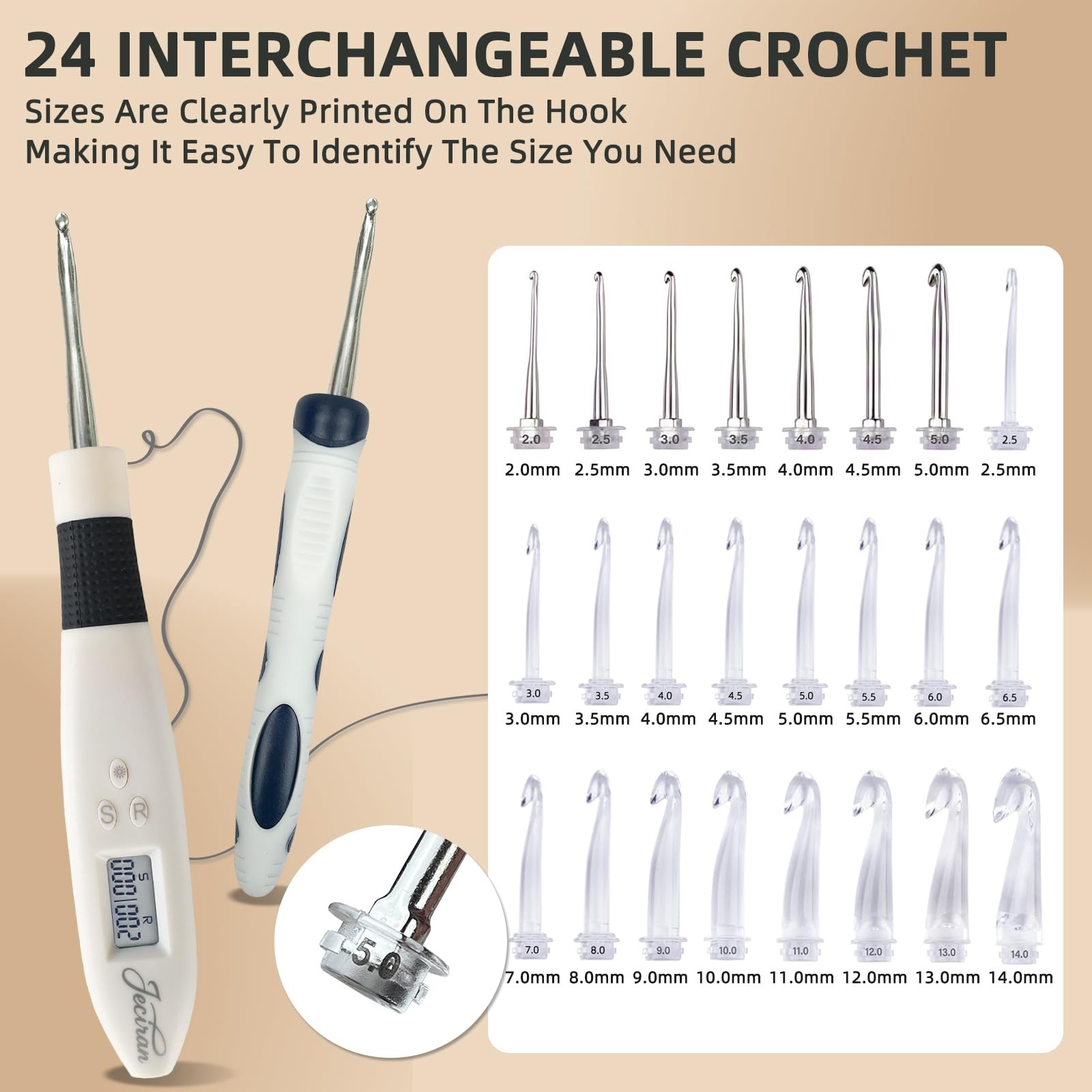 24 in 1 Light Up Crochet Hook Set,Lighted Crochet Hooks with Counter,Counting…