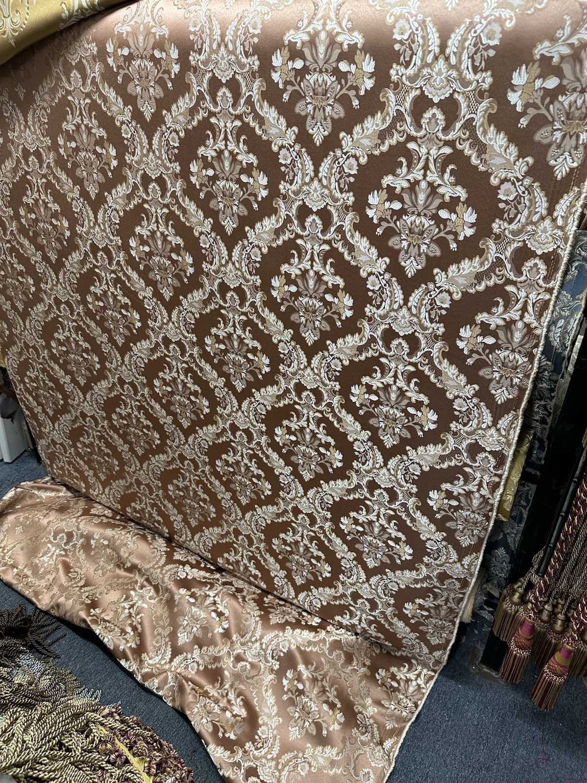 Rose Gold Damask Jacquard Brocade Fabric (116in.) Sold By The Yard