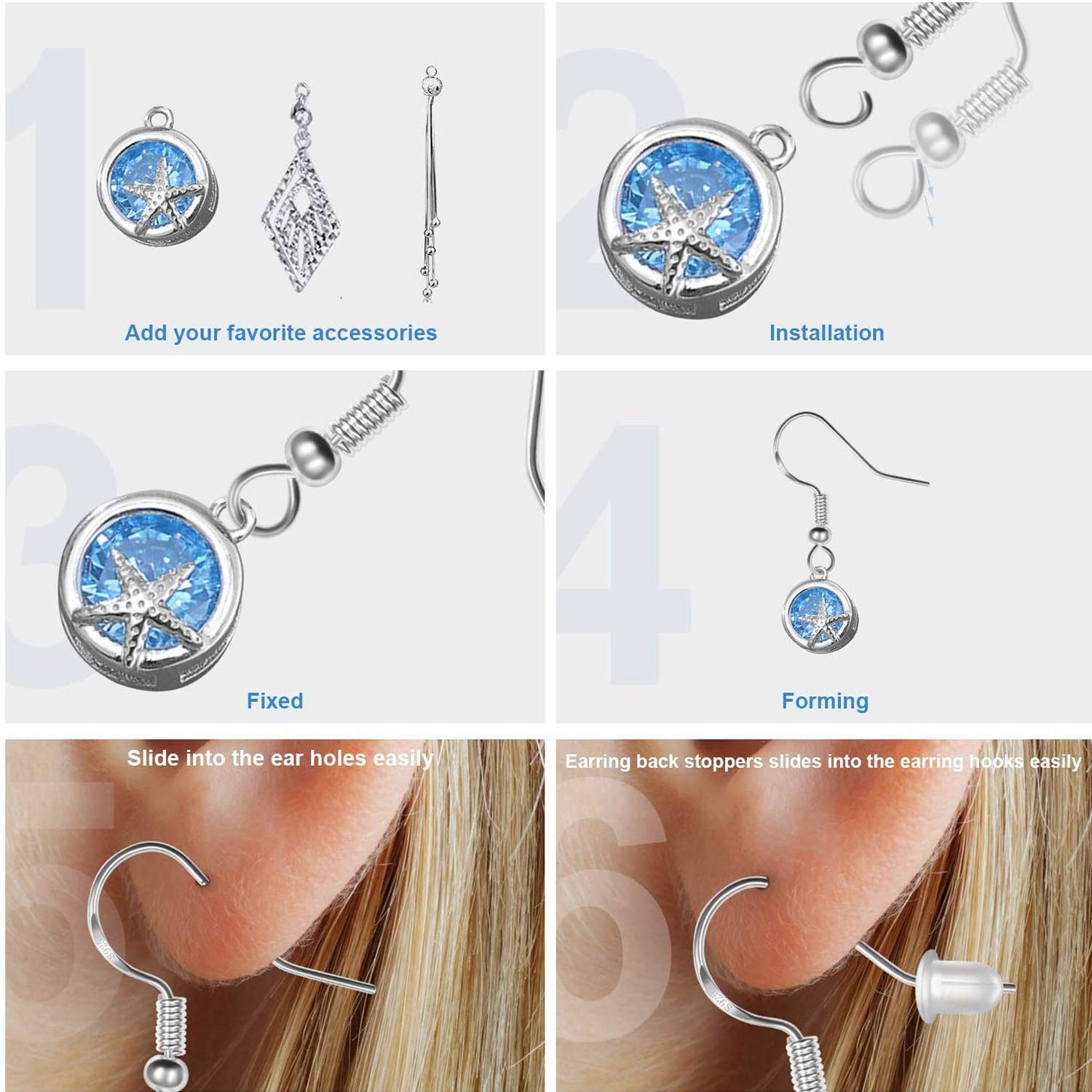 None Brand 100 Pcs / 50 Pairs 925 Sterling Silver Earring Hooks Hook Ear Wires