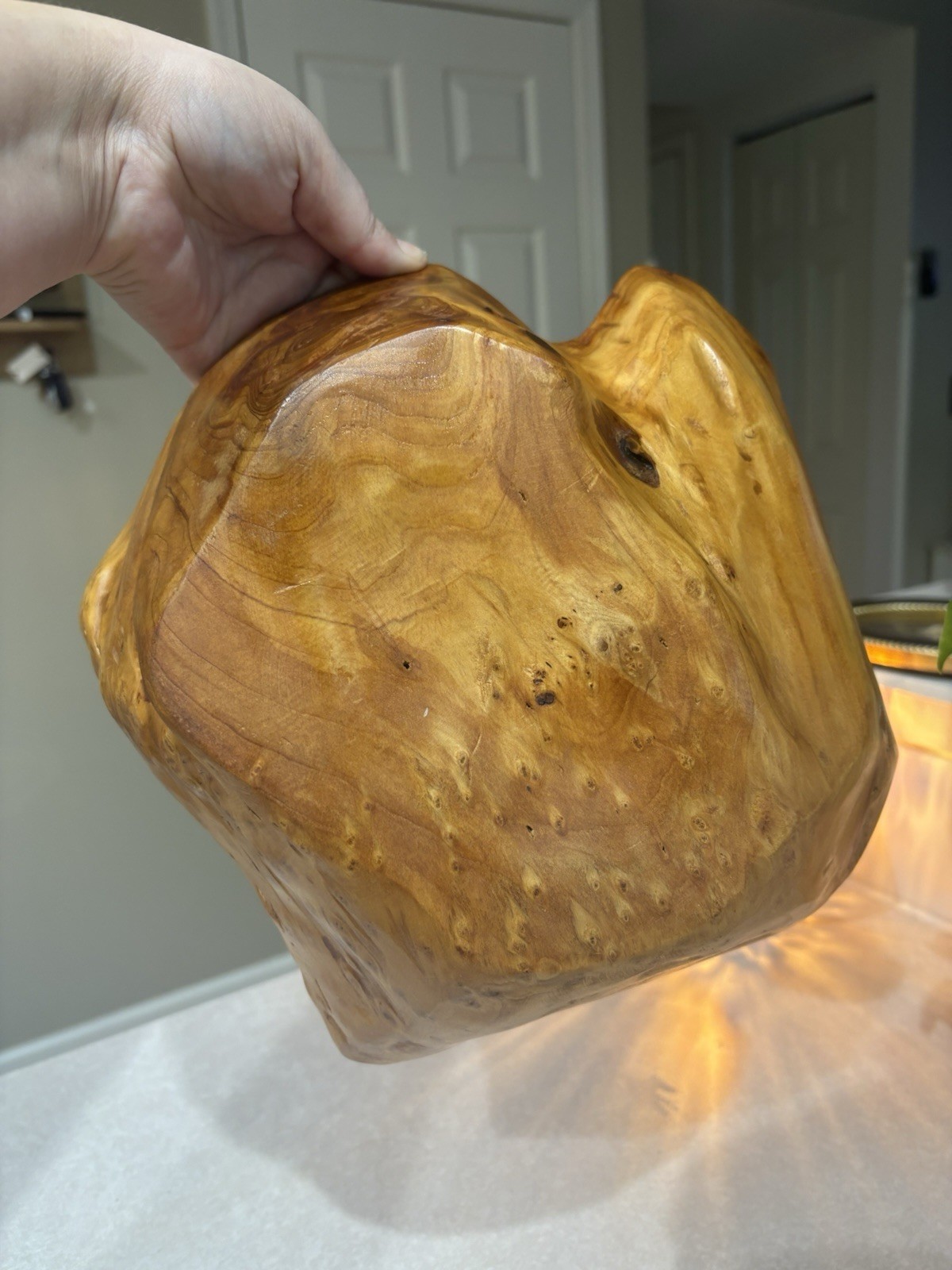 Vintage Hand Carved Live Edge Burl Wood Bowl 10” Organic Modern Centerpiece Art