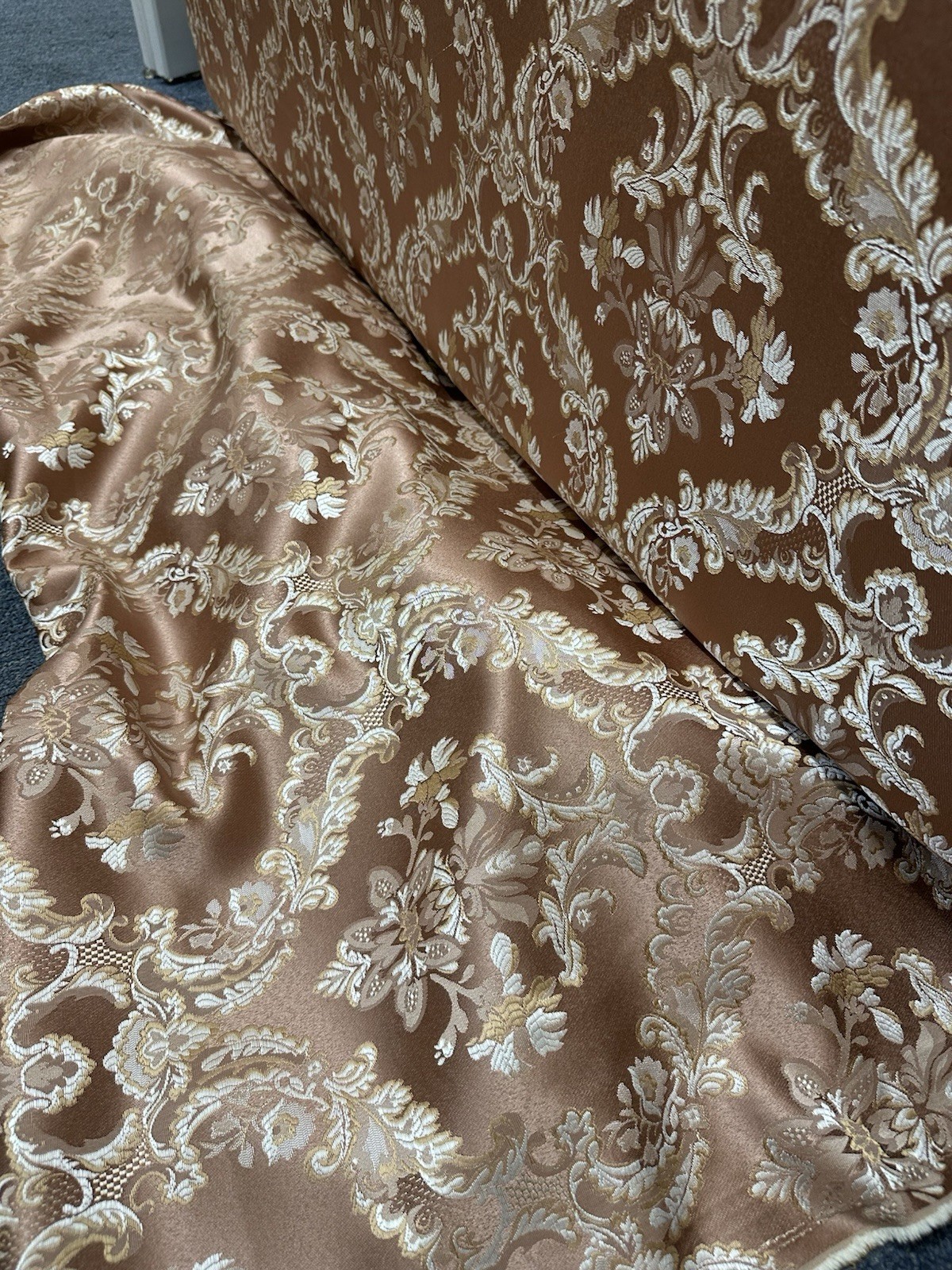 Rose Gold Damask Jacquard Brocade Fabric (116in.) Sold By The Yard