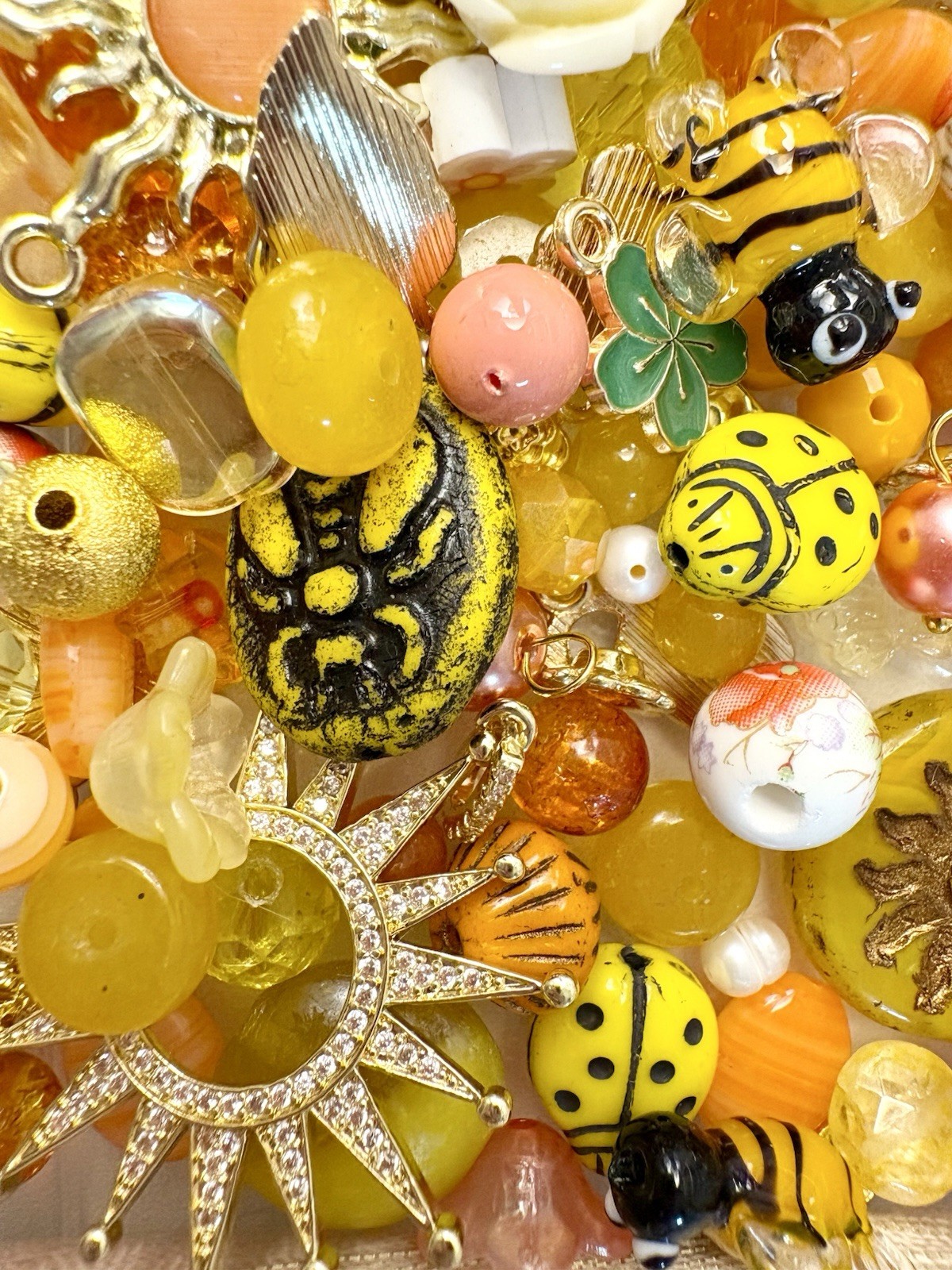 Yellow Sun BEAD MIX for Jewelry Making – Glass, Gemstone, Boho, Charms