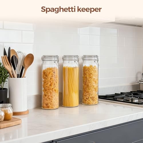 3-Pack 68oz 13-Inch Tall Glass Pasta Containers for Spaghetti 68oz 13″ Tall*3