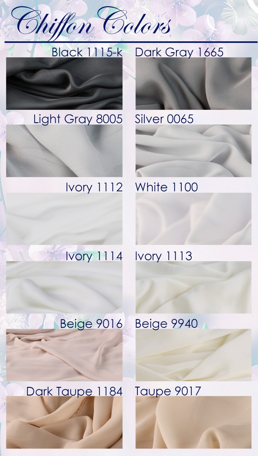 Ivory Hi Multi Chiffon Fabric – 60″ Wide Sheer Fabric Soft and Matte 1113