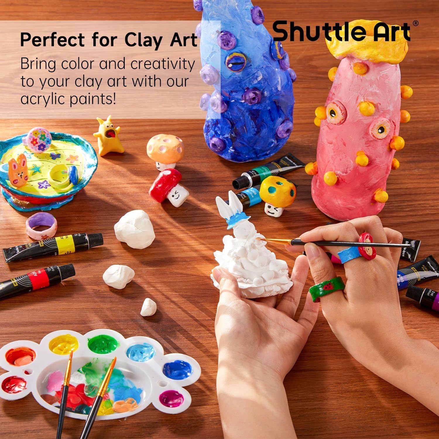 16 Assorted Acrylic Paint Tubes (12ml) with Brushes – Safe for Kids & Adults