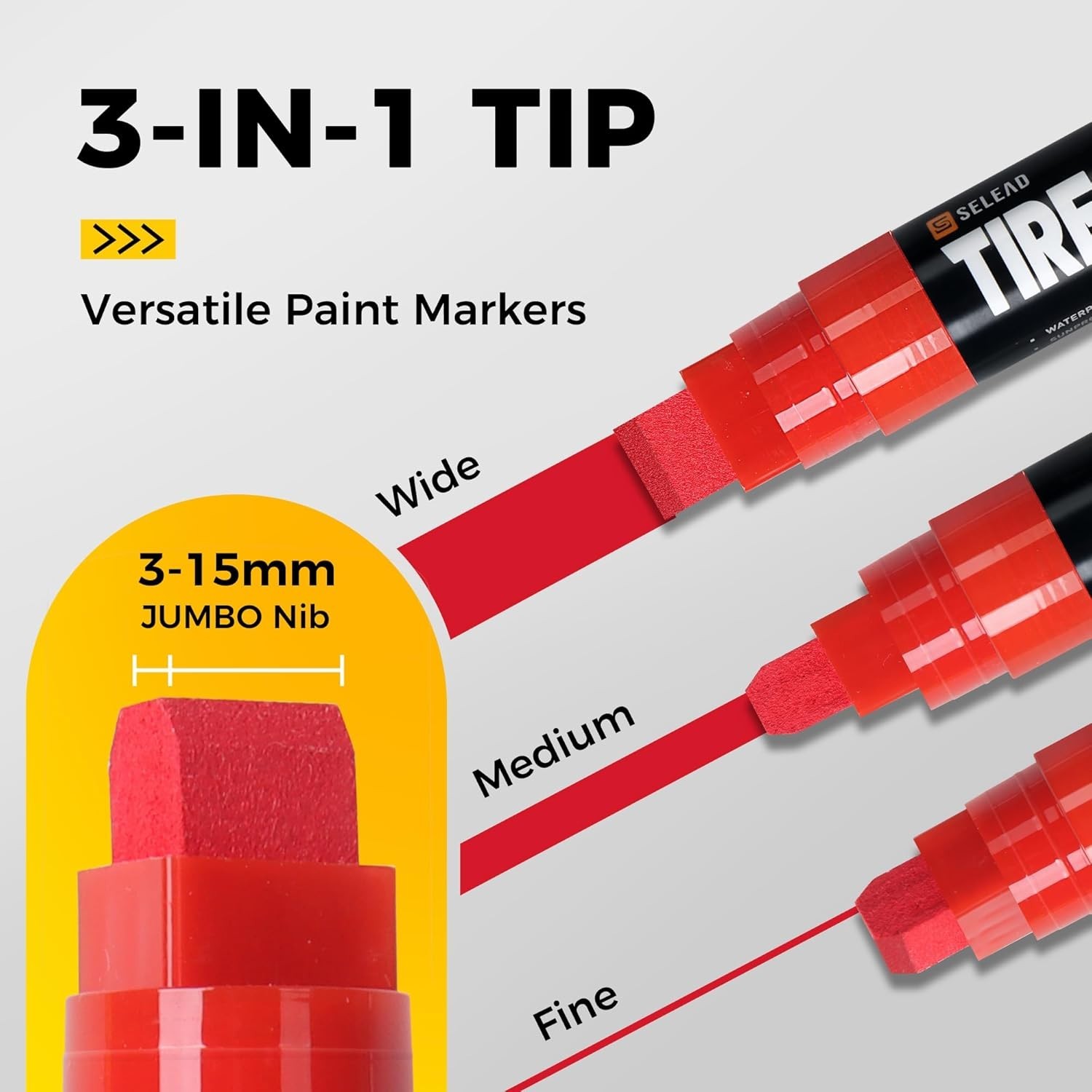 SELEAD Jumbo Tire Marker White Red – 4 Pack 15mm Wide Tip Paint Pens for Car Tir