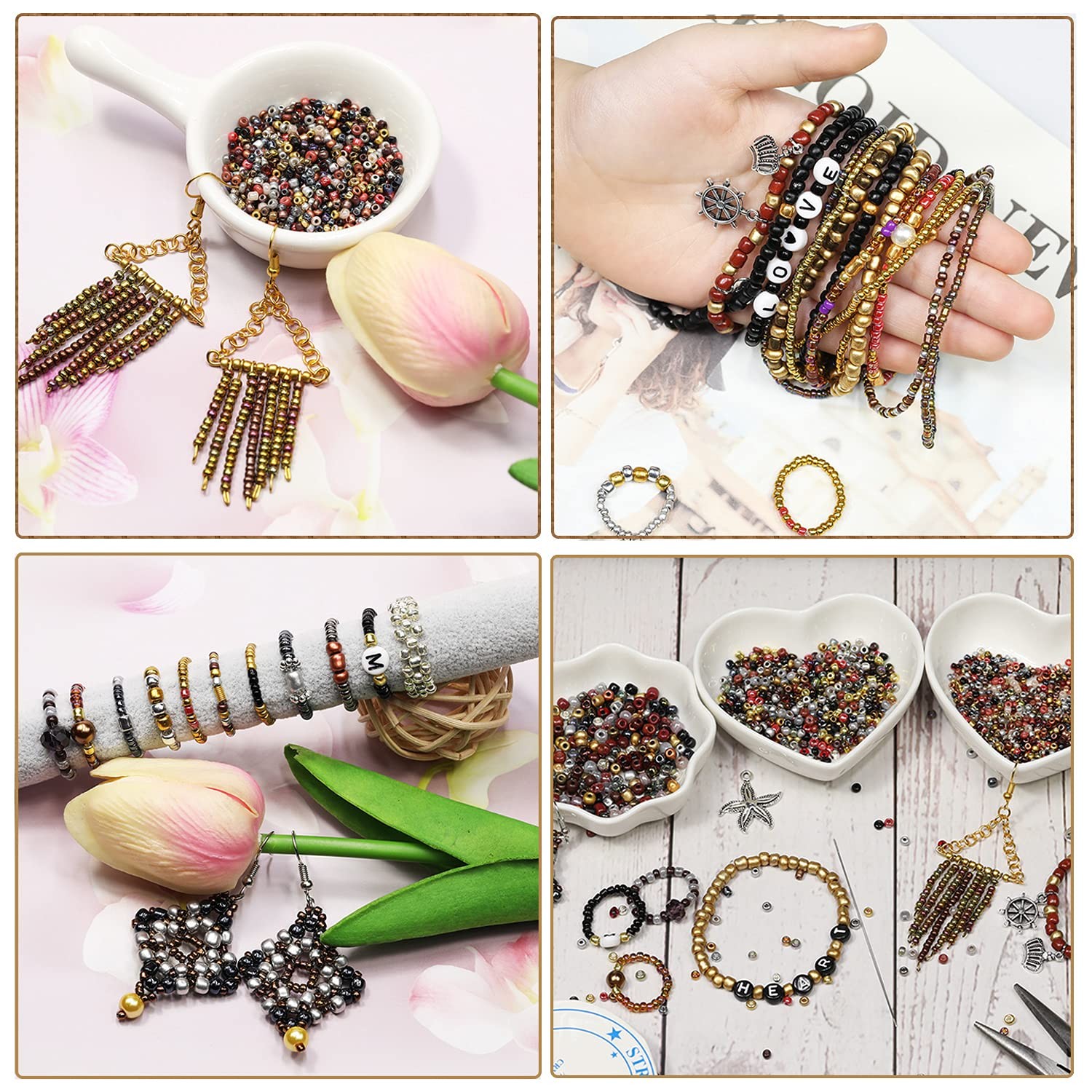 12/0 Glass Seed Beads About 15600pcs 24 Colors Loose Seed Beads 2mm 24 Colors A