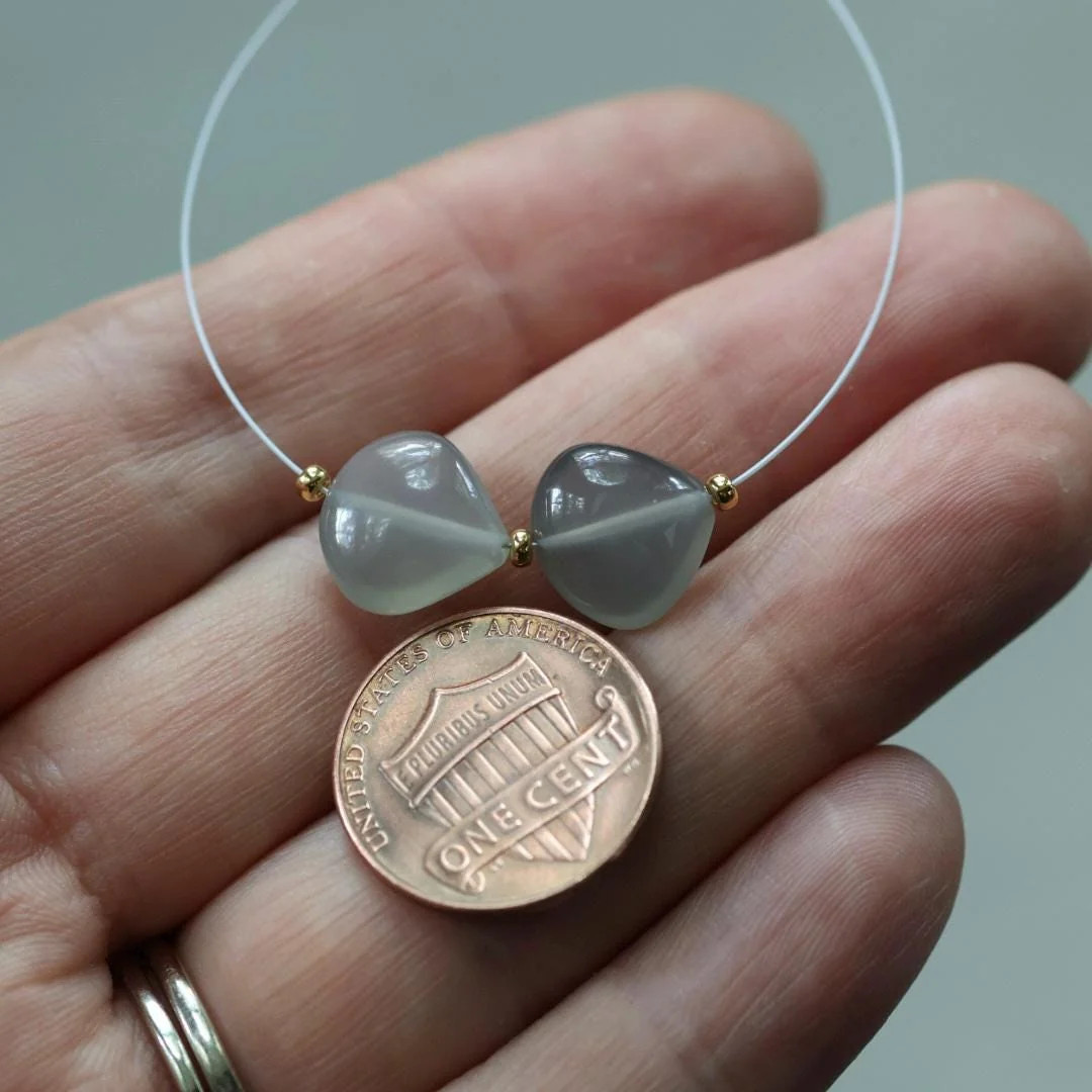 11mm AAA Gray Moonstone Heart Beads 11mm Smooth 2 Pcs Natural Gemstone