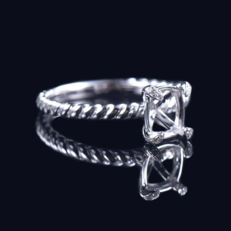 8×6 MM Cushion Semi Mount Ring 925 Sterling Silver Cable Twist Solitaire Blank
