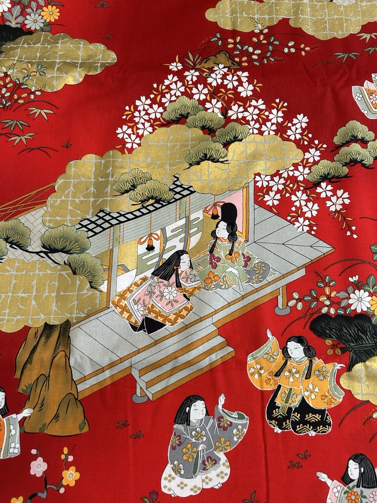 Asian Tea Party Alexander Henry Black Red White GOLD 100% COTTON QUILT FABRIC
