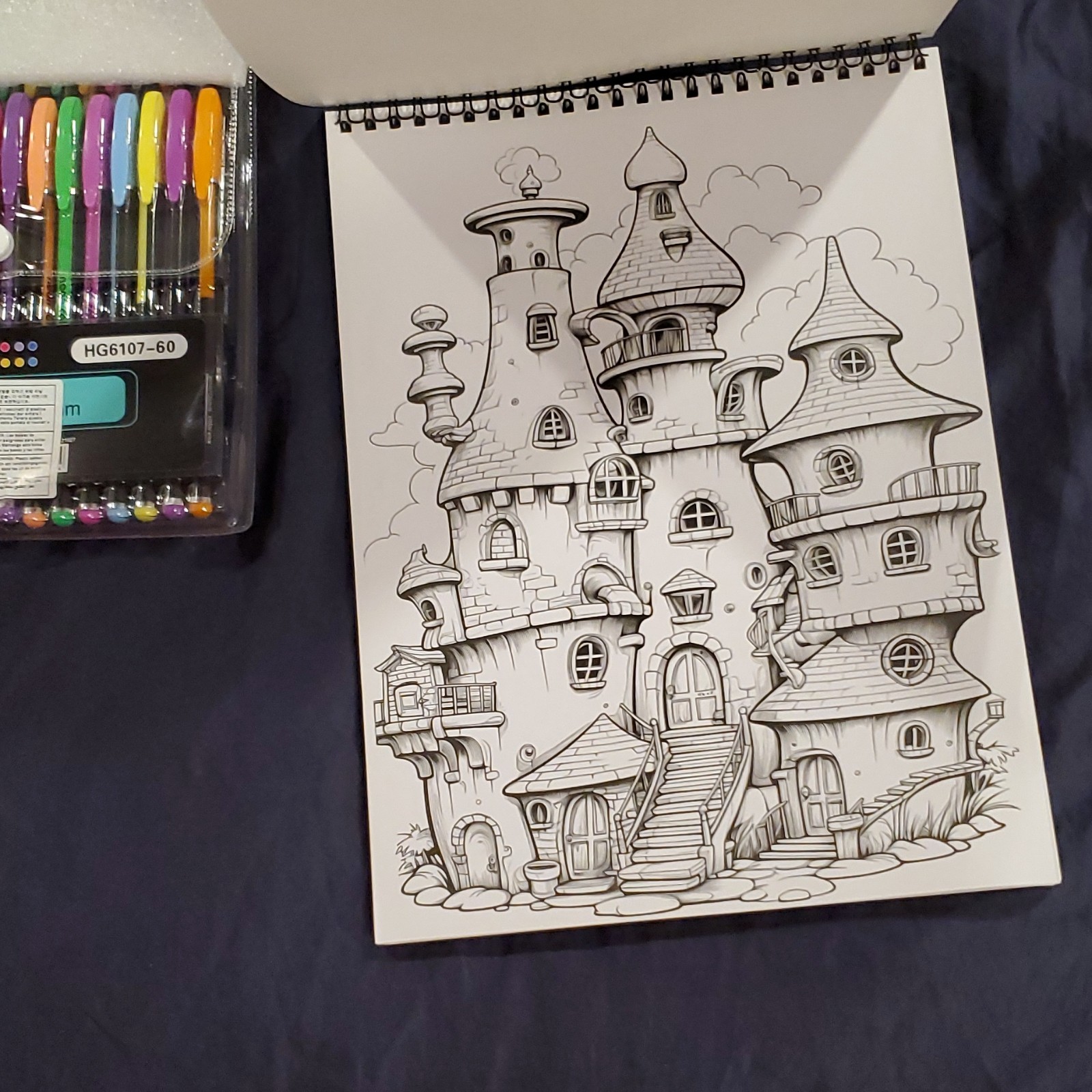 ZUIXUA HG6107-60 (2)Multicolor Gel Pen Sets With Enchanted Cottage Coloring Book